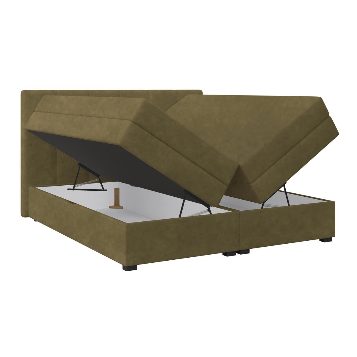 Boxspringbett mit Topper & Bettkasten 200x200 Lauro - Schwarz/Grün, Trend, Textil (200/200cm)