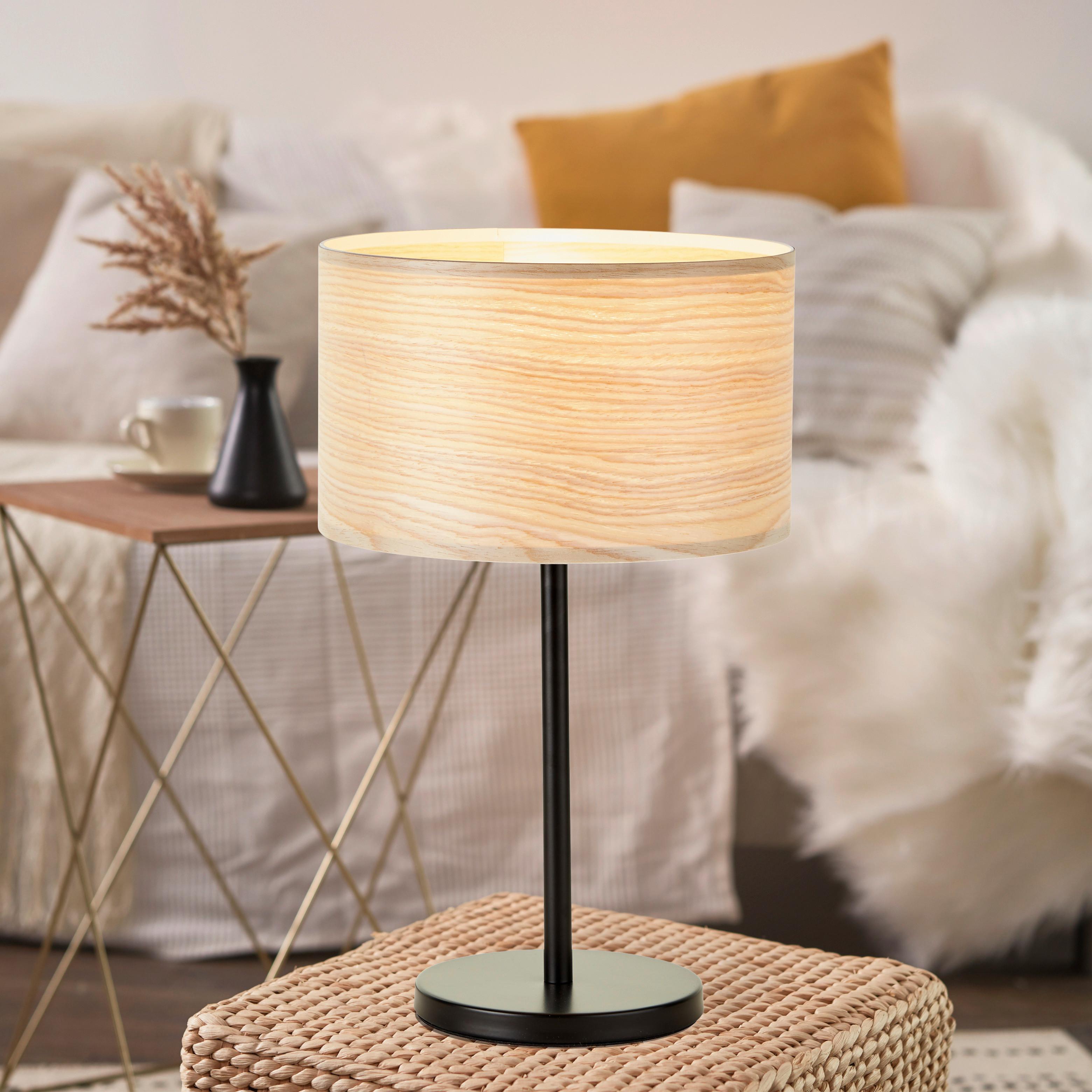 Tischlampe Romm Hellbraun mit Schnurschalter - Hellbraun/Schwarz, Basics, Holz/Metall (25/42cm) - Brilliant