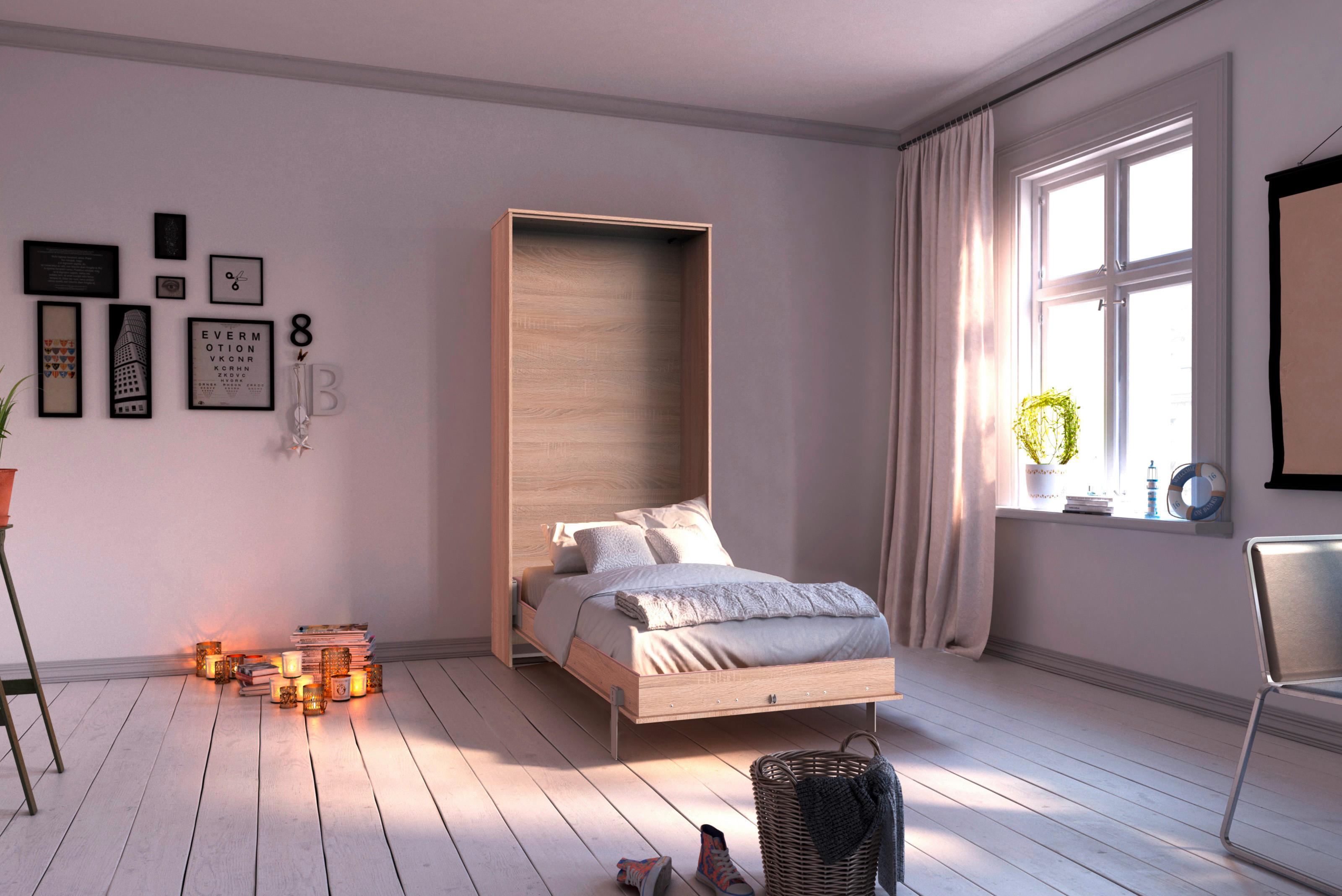 Schrankbett mit Lattenrost 90x200 Juist, Eiche Dekor - Eichefarben, KONVENTIONELL, Holz/Holzwerkstoff (90/200cm) - MID.YOU