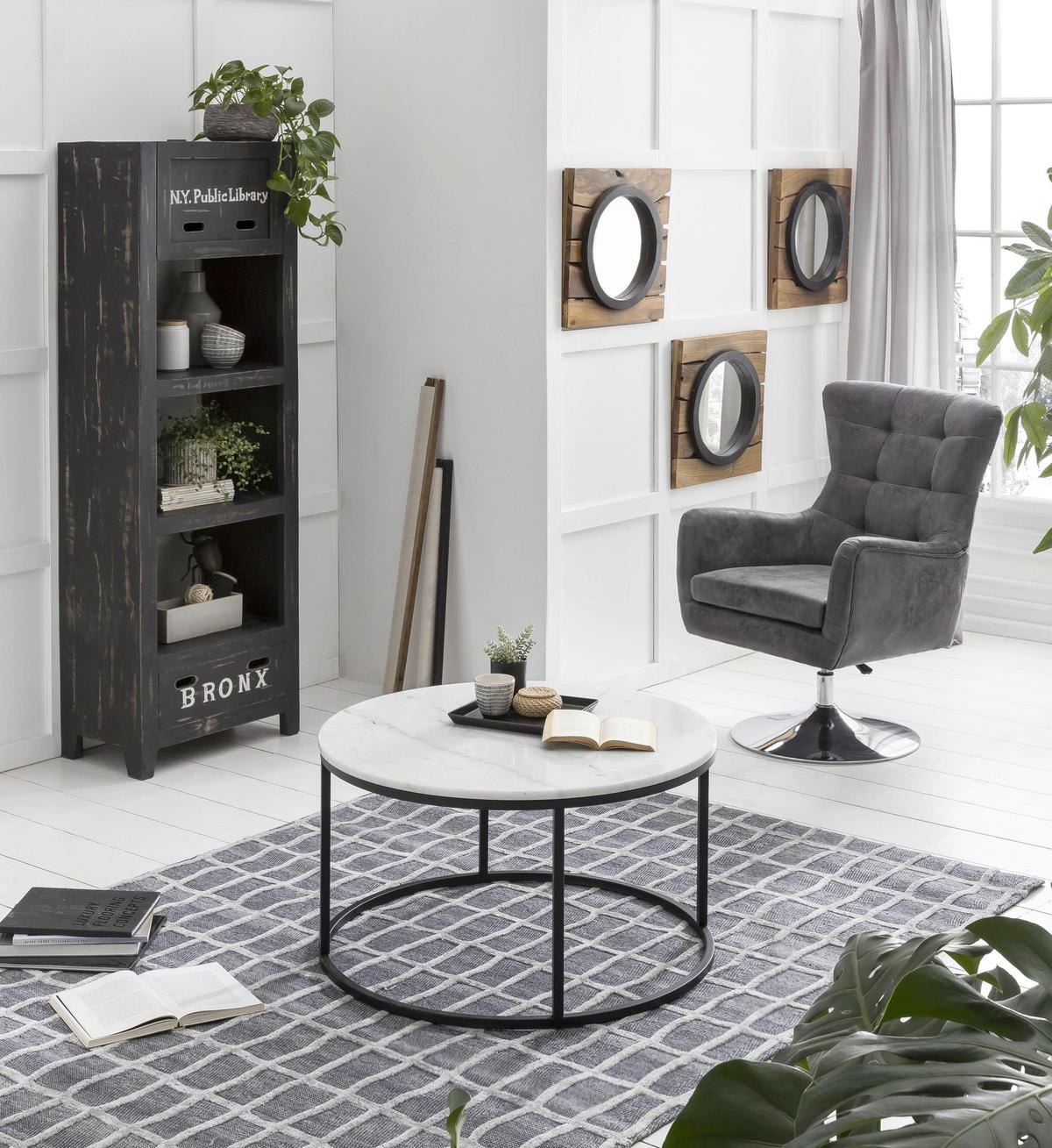 COUCHTISCH Marmor B: 85cm - Schwarz/Weiß, Design, Stein/Metall (85/85/48cm) - MID.YOU