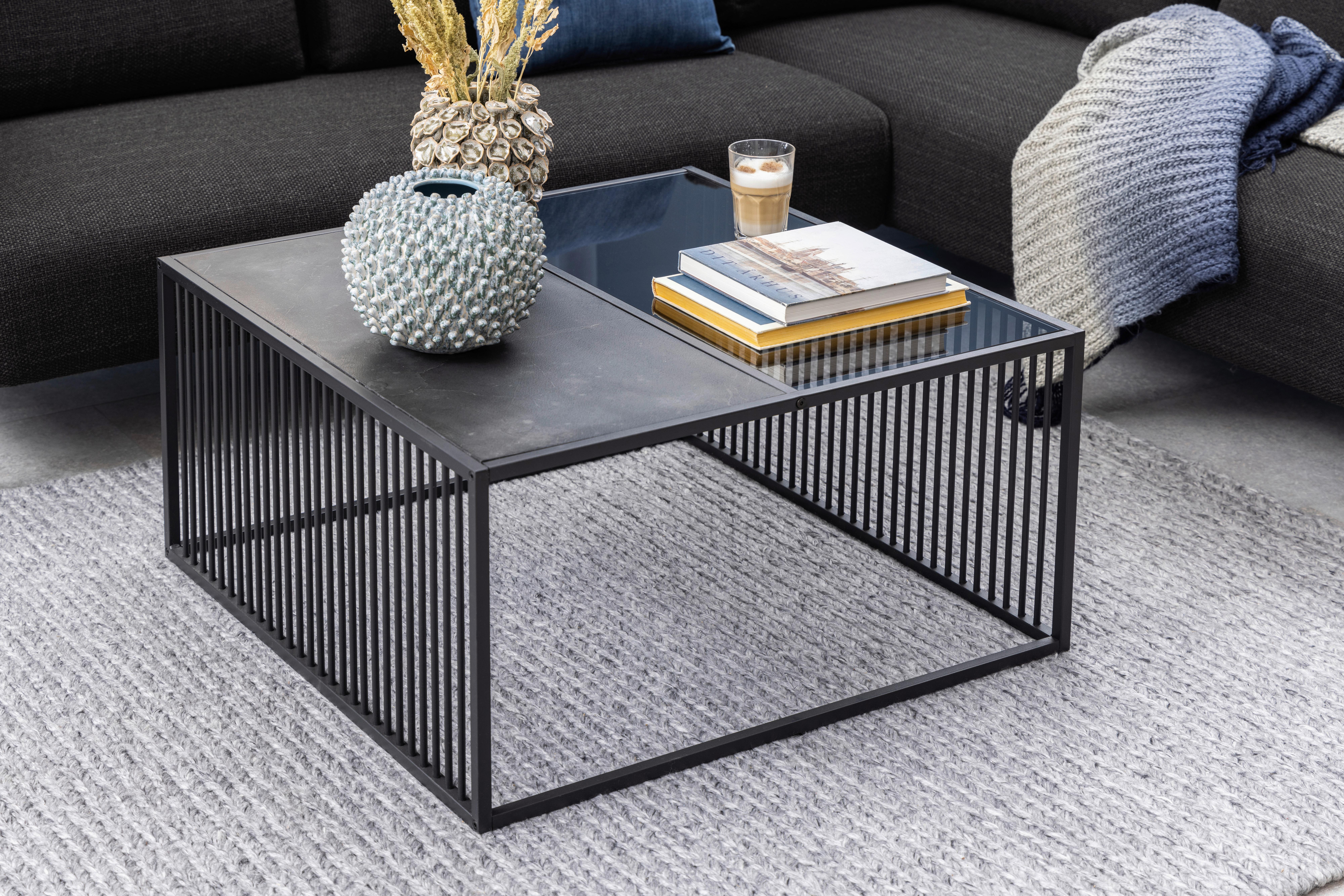 Couchtisch mit Glasplatte Strington Schwarz - Schwarz, Trend, Glas/Holzwerkstoff (80/80/40cm) - MID.YOU