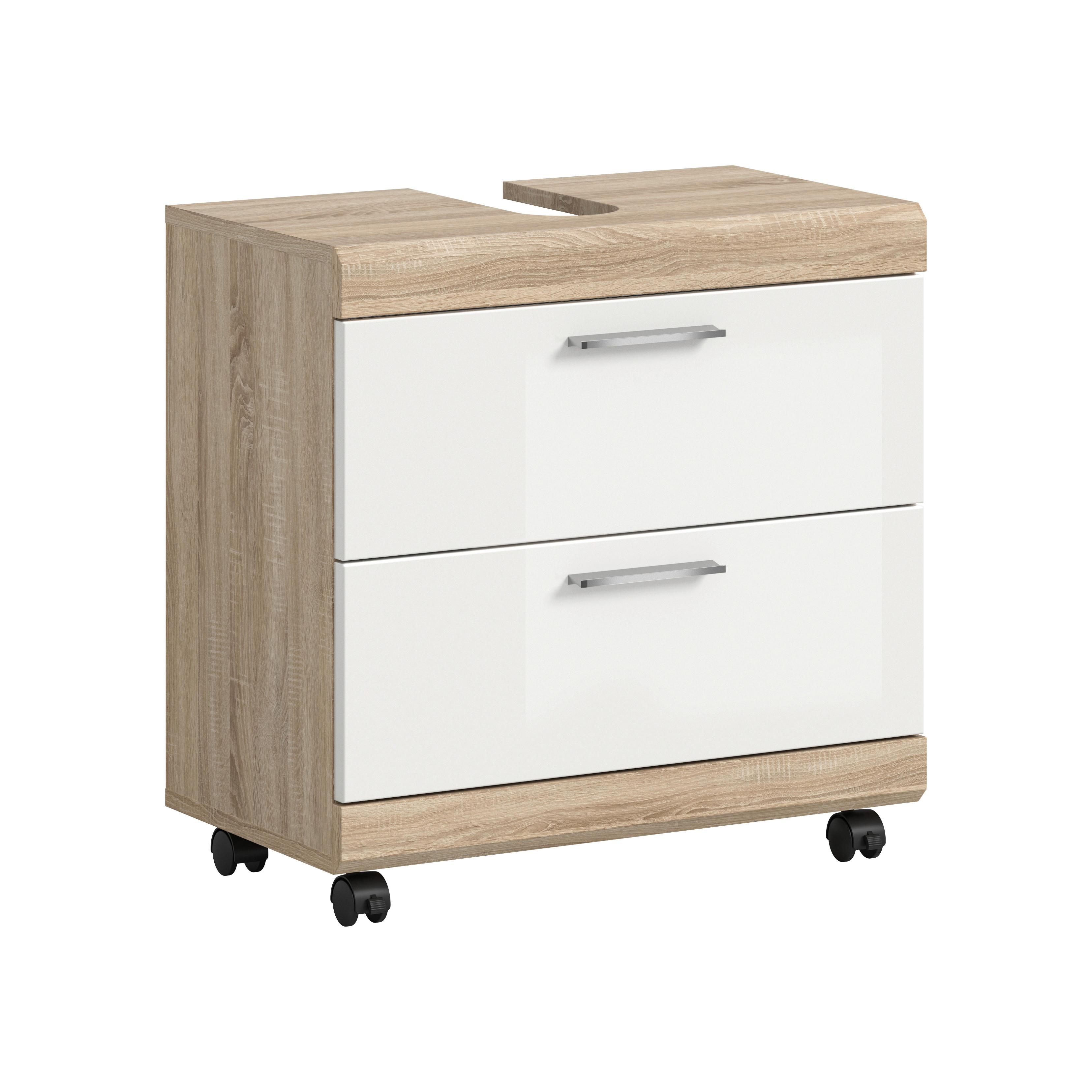 WASCHBECKENUNTERSCHRANK Eiche Dekor/Weiß B: 60cm - Weiß Hochglanz/Schwarz, Trend, Holzwerkstoff (60/60/34cm) - MID.YOU