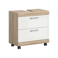 WASCHBECKENUNTERSCHRANK Eiche Dekor/Weiß B: 60cm - Weiß Hochglanz/Schwarz, Trend, Holzwerkstoff (60/60/34cm) - MID.YOU