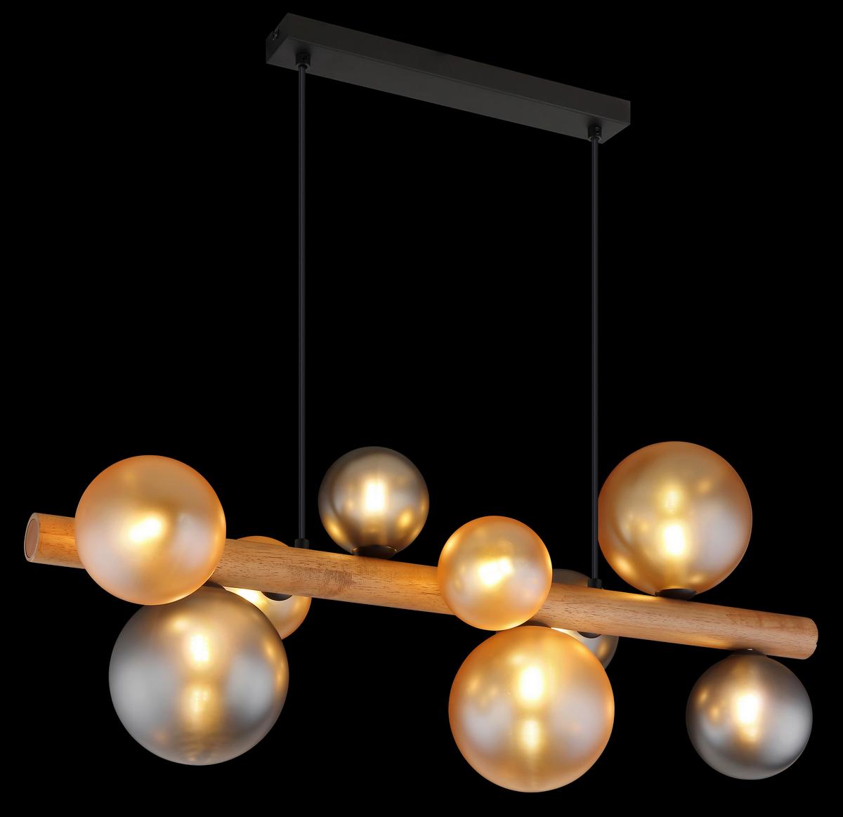 HÄNGELEUCHTE Exkl. 9xG9, 5W - Dunkelbraun/Schwarz, Basics, Glas/Holz (78/29/150cm) - Globo