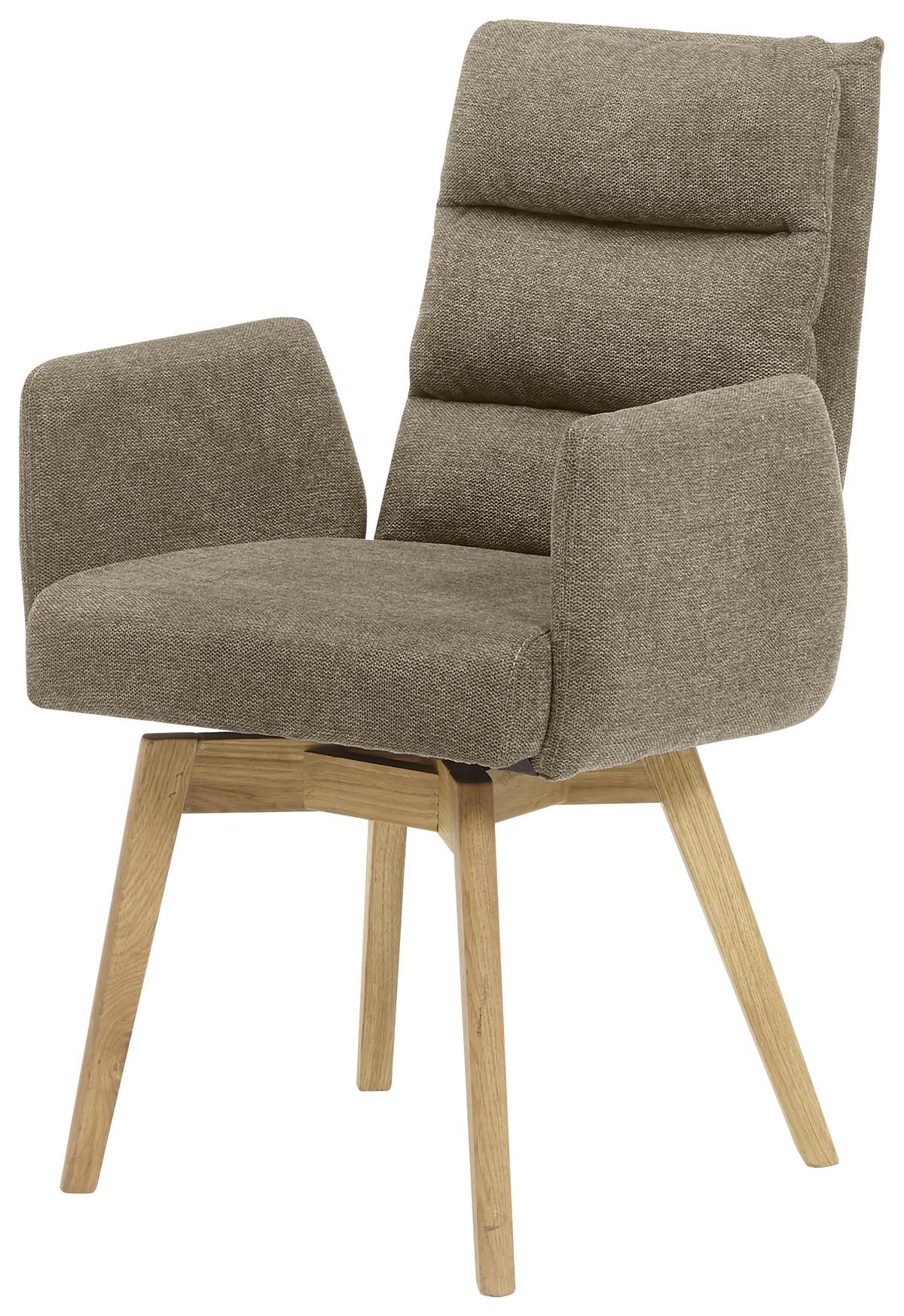 Armlehnstuhl Kampala Cappuccino Gepolstert - Eichefarben/Cappuccino, Basics, Holz/Textil (60/92/65cm) - MID.YOU