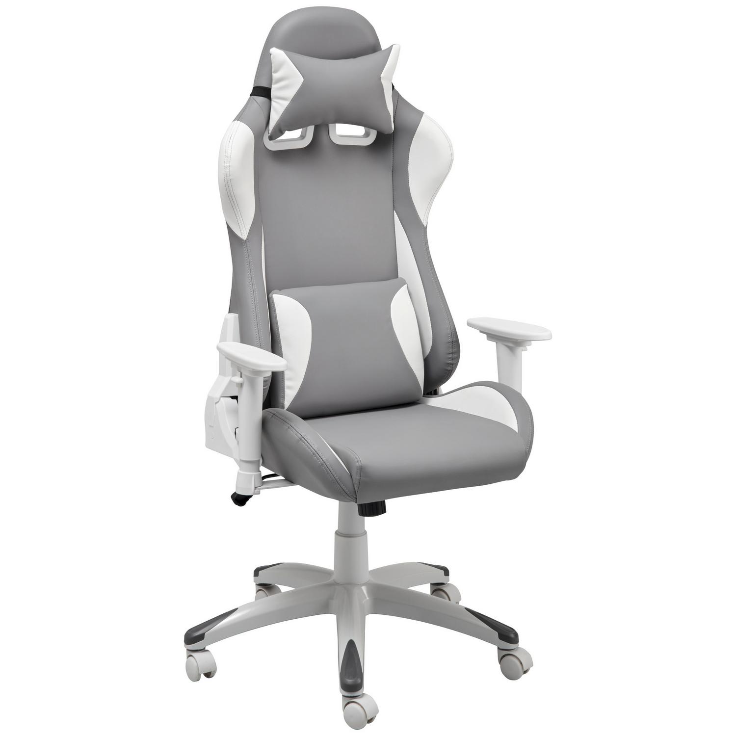 Gamingstuhl Racer Grau, Weiß 66x126-134x59 cm