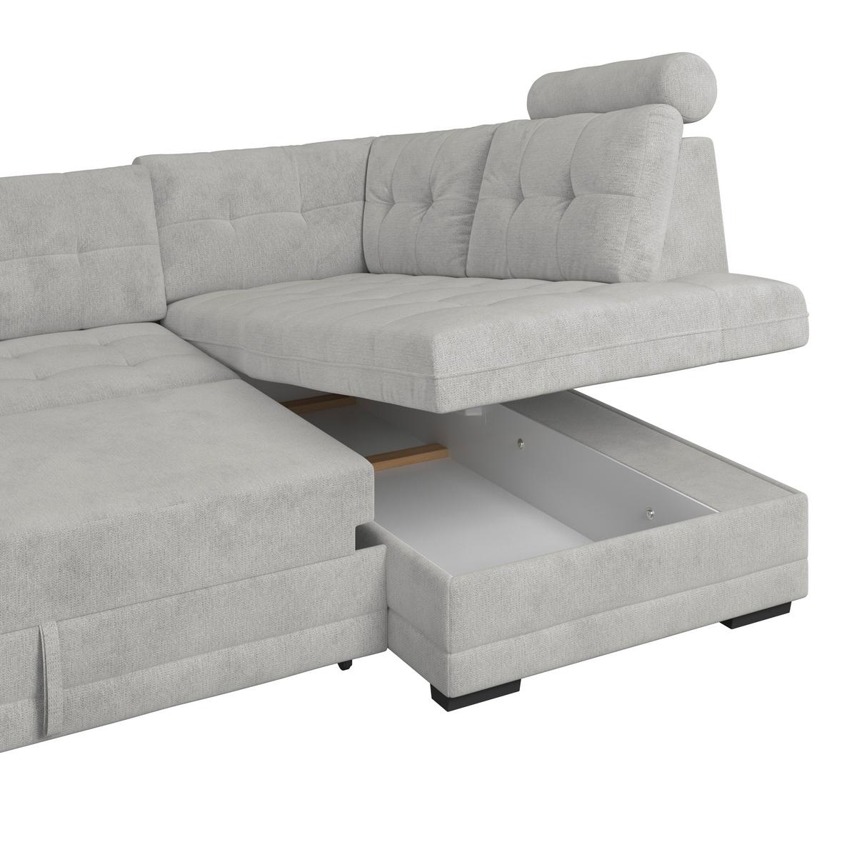 Ecksofa mit Schlaffunktion Falco new Silber 251x183 cm - Silberfarben/Schwarz, KONVENTIONELL, Textil (251/183cm) - Ondega