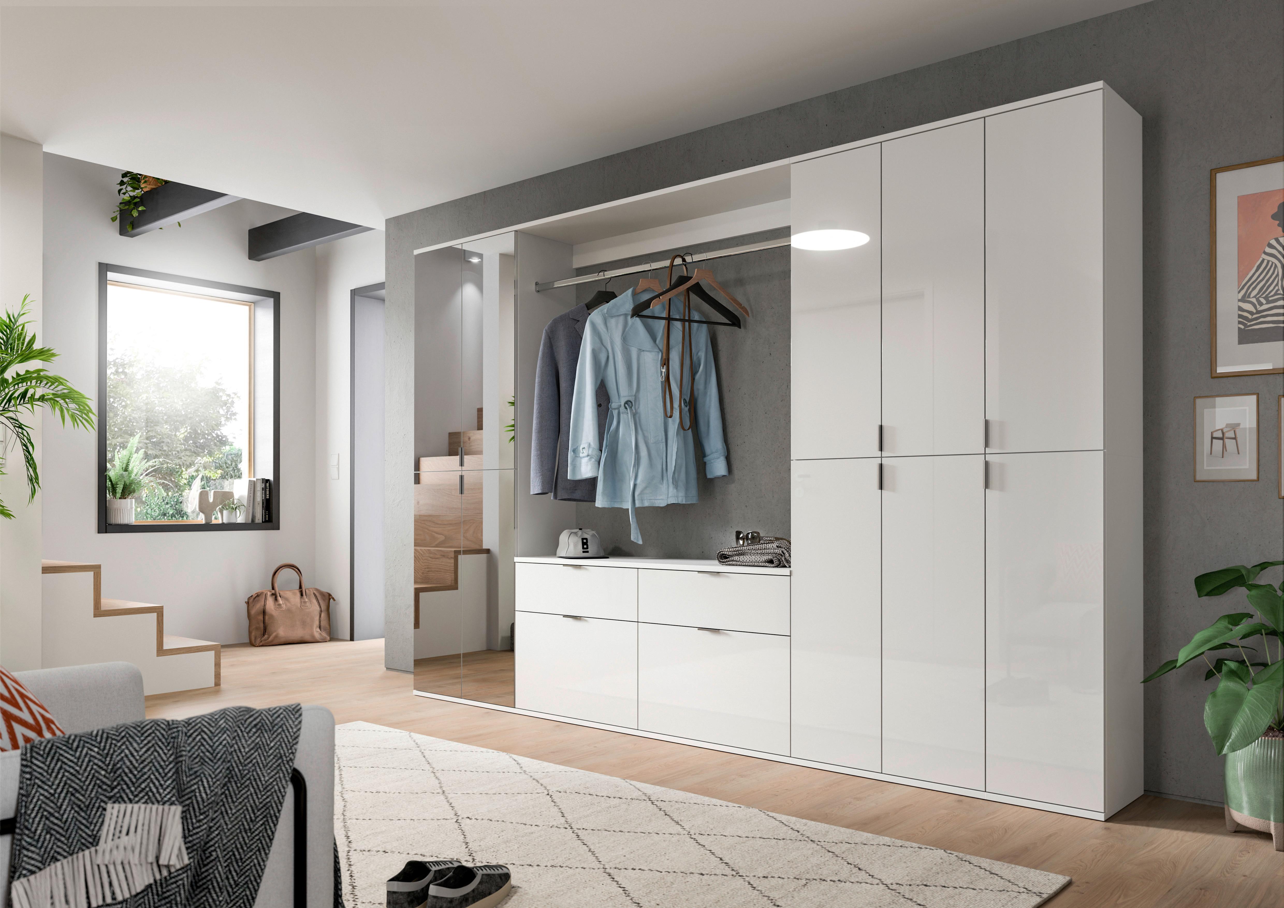 Garderobe Projekt X 4-Teilig Weiß B: 273 cm - Weiß Hochglanz, MODERN, Glas/Holzwerkstoff (273/193/34cm) - MID.YOU