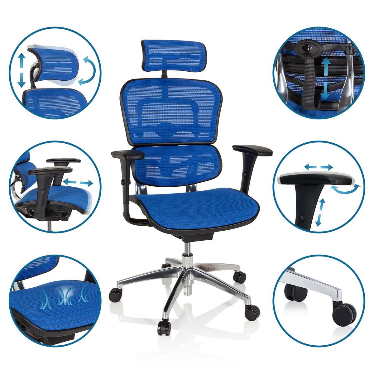 Drehstuhl Ergohuman Edition Armstützen Blau/schwarz - Chromfarben/Blau, MODERN, Kunststoff/Textil (67/141/63cm) - MID.YOU