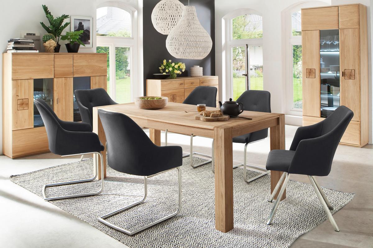 Vitrine Bologna B: 90 cm teilmassiv Eichefarben - Eichefarben, Design, Glas/Holz (90/208/38cm) - Livetastic