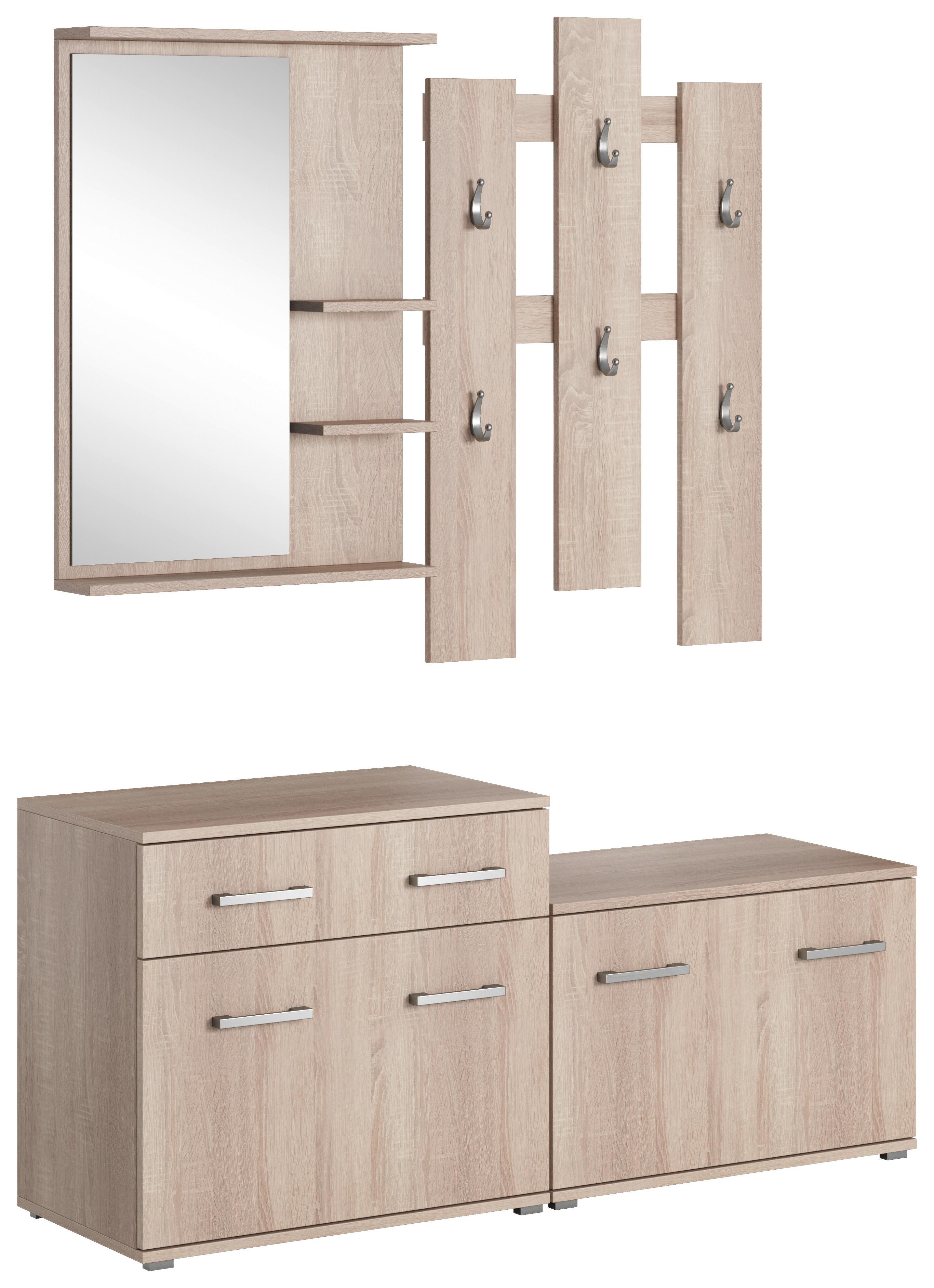 Garderoben-Set Lara Eiche Dekor 4--Teilig. Mit Spiegel - Sonoma Eiche, Basics, Holzwerkstoff (137/179/41cm) - MID.YOU