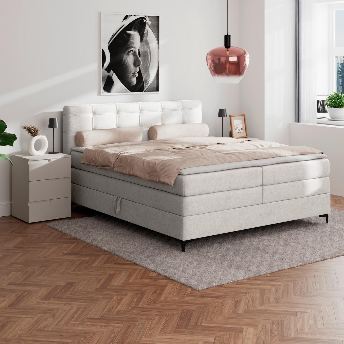 Boxspringbett MITTO Beige 200x200 cm - Beige/Schwarz, KONVENTIONELL, Textil/Metall (200/200cm)