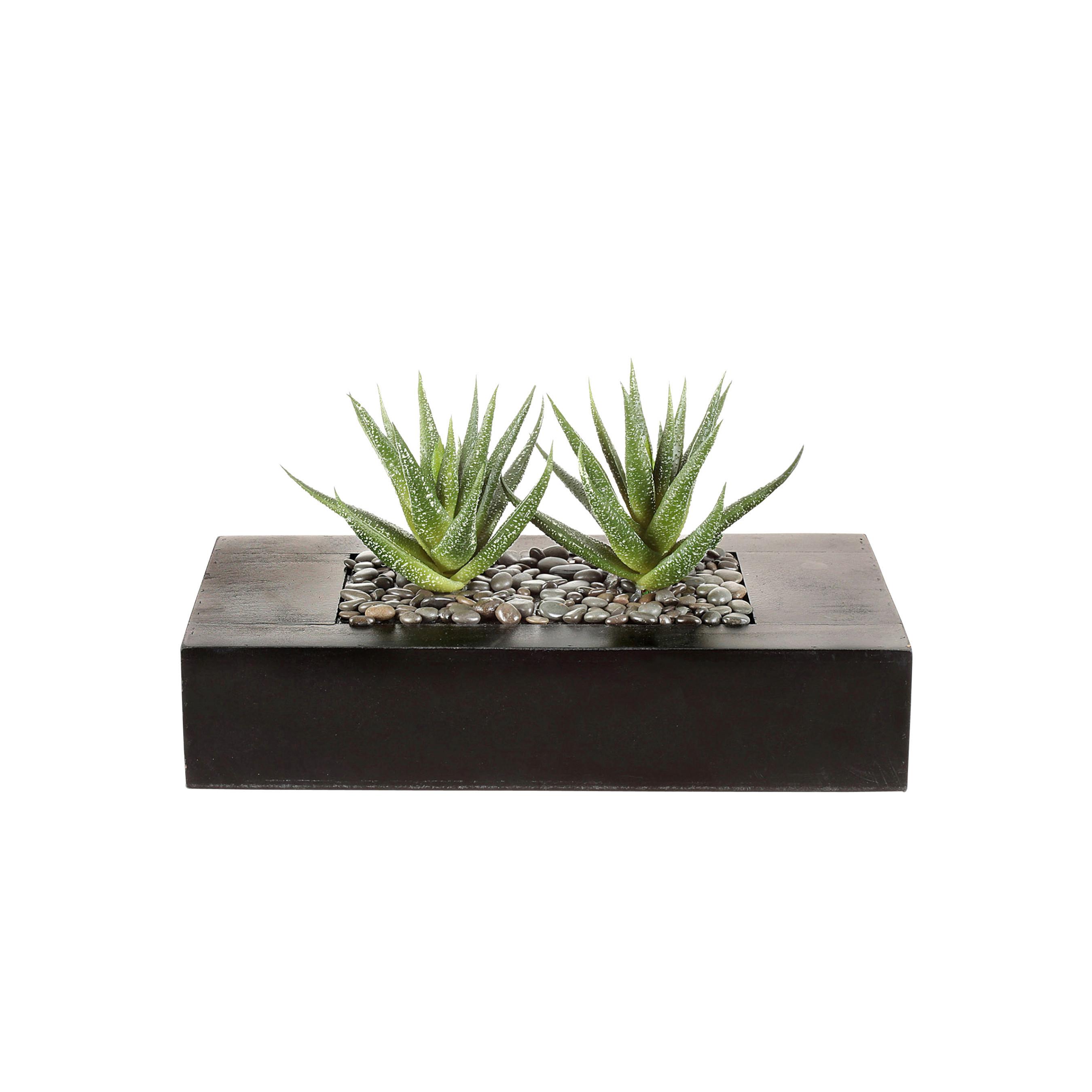Kunstpflanze Agave, Grün Braun, inkl. Topf, H: 14 cm - Braun/Grün, Design, Holz/Kunststoff (14cm) - P & B