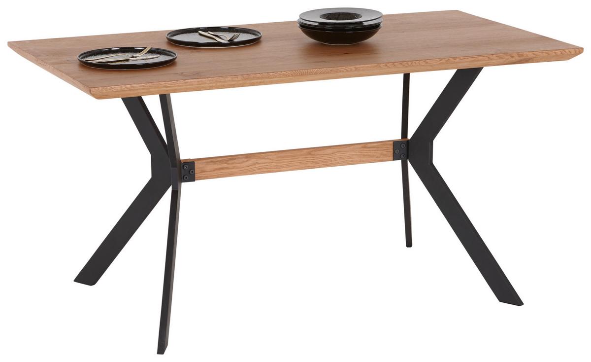 Esstisch mit Echtholz-Platte Rupert 150x90cm - Eichefarben/Schwarz, MODERN, Holzwerkstoff/Metall (150/76/90cm)