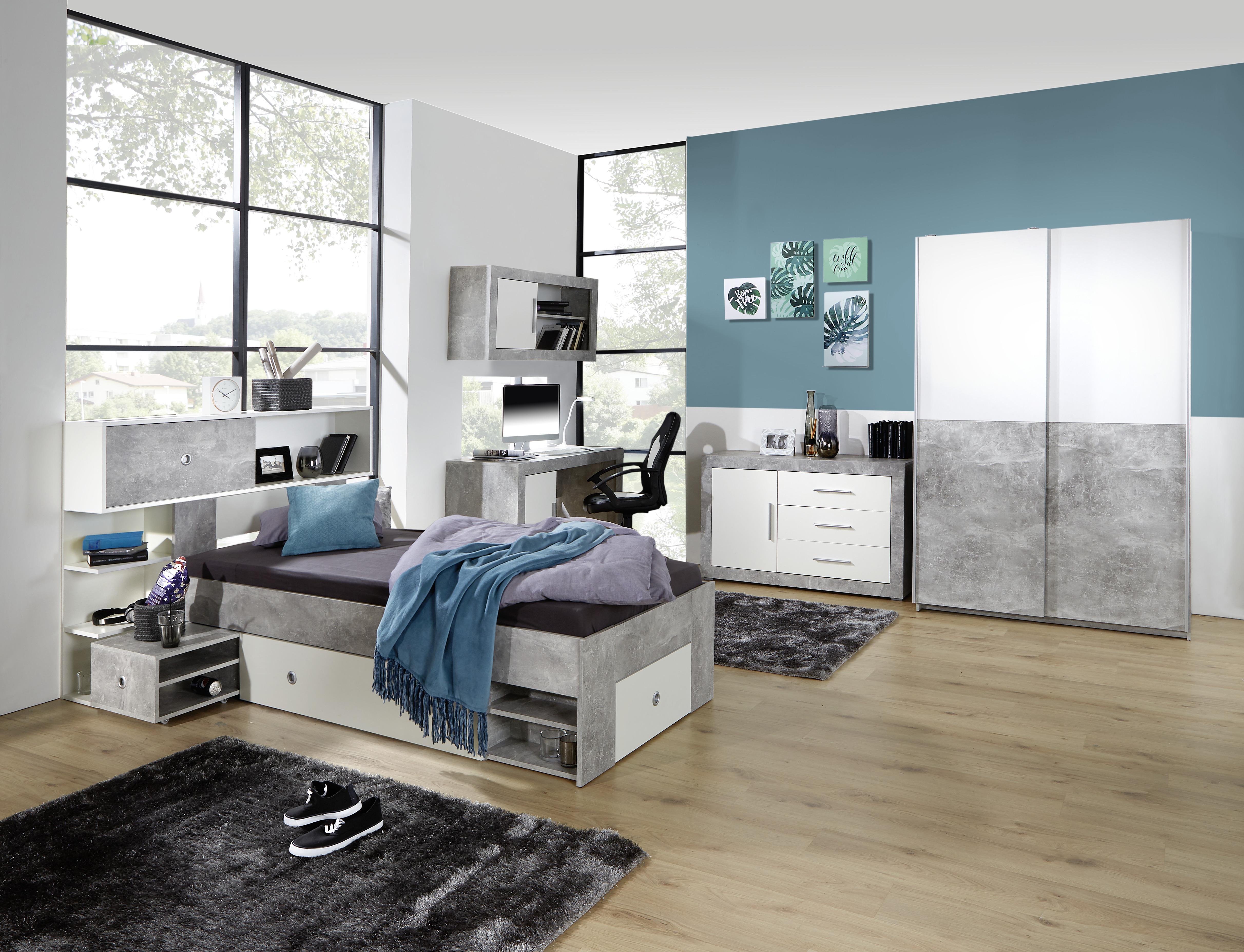 Schwebetürenschrank VICTORIA Beton Weiß