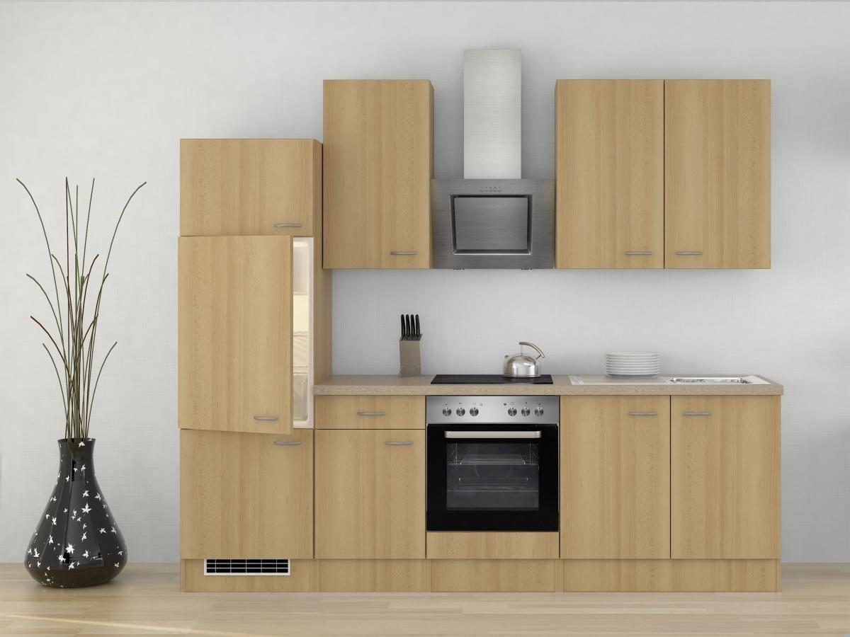 Küchenzeile Nano mit Geräten 270 cm Creme/Buche Dekor
