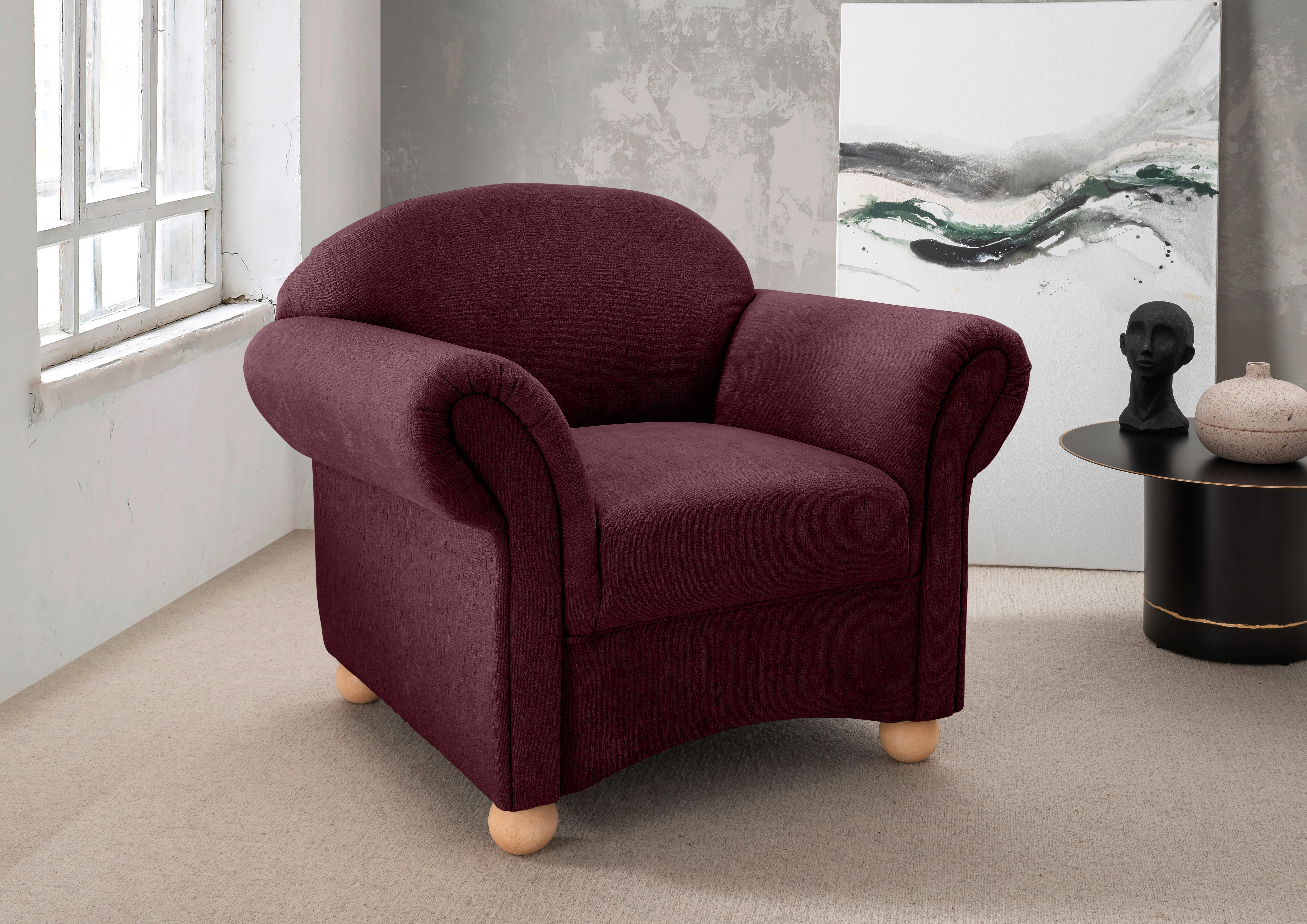 SESSEL Torello Bordeaux B: 90cm - Wildeiche/Bordeaux, KONVENTIONELL, Textil (90/84/80cm) - Livetastic