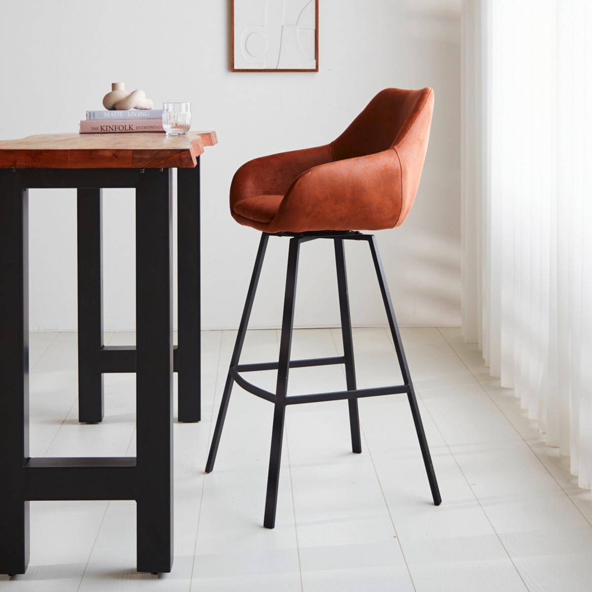 Barhocker-set Casper Cognac B: 55 Cm - Cognac/Schwarz, MODERN, Textil/Metall (55/109/57cm) - MID.YOU