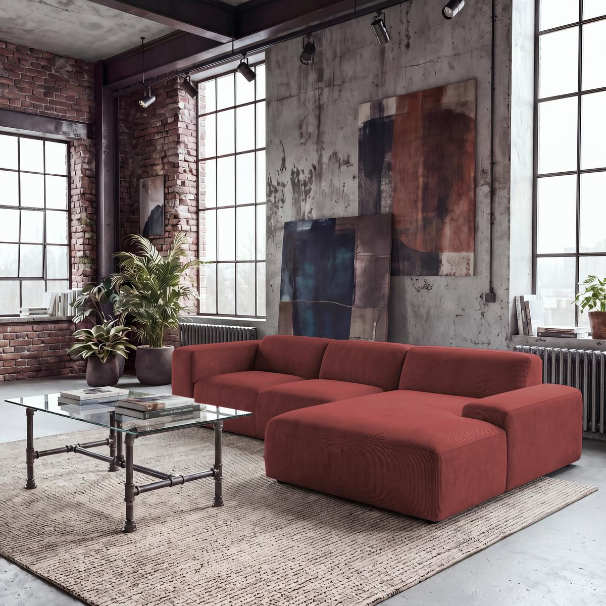 ECKSOFA Hannah Rot 304x200 cm - Rot/Schwarz, Design, Textil (304/200cm) - MID.YOU