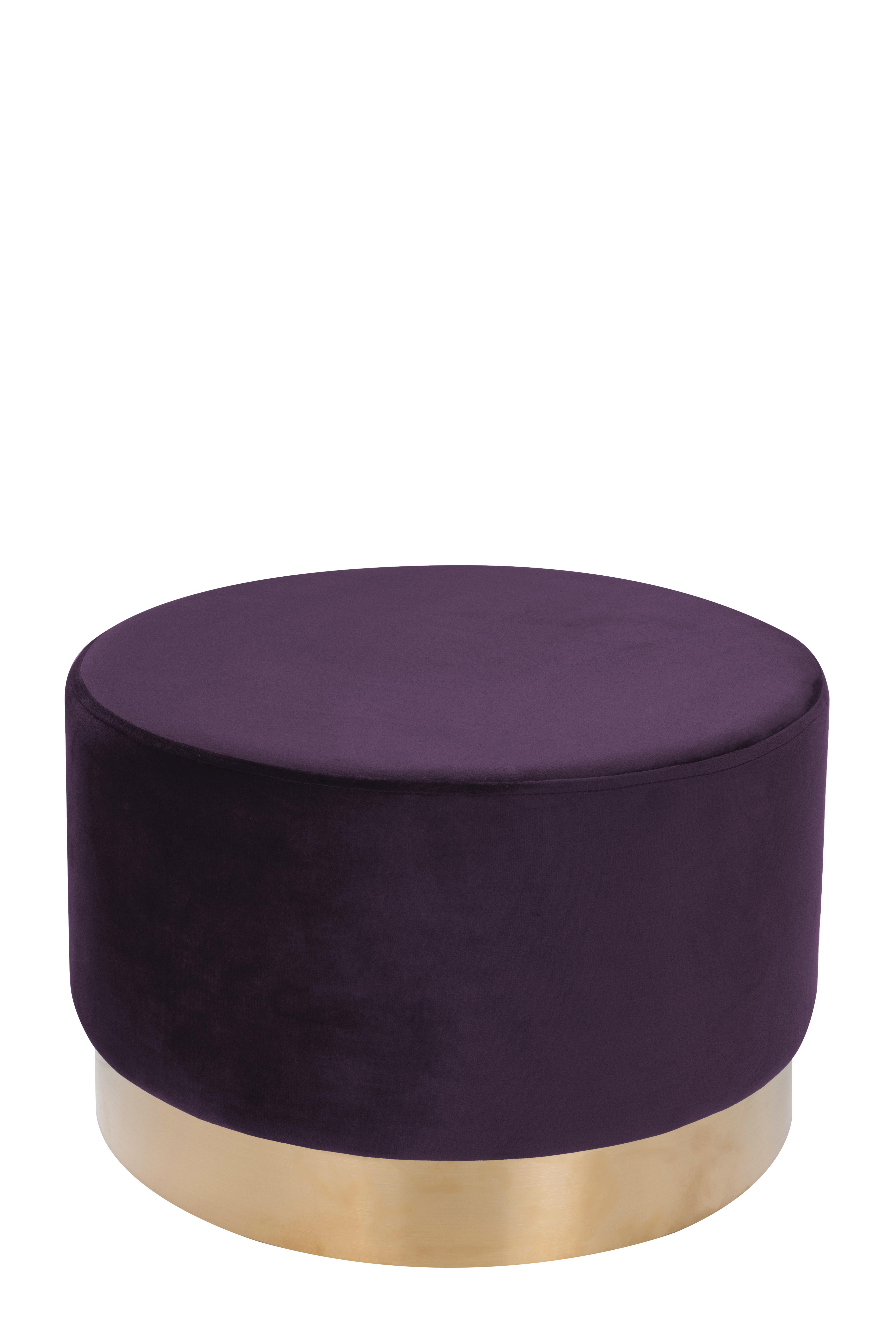 Hocker Samt Violett Sitz Gepolstert H: 43 cm - Violett/Goldfarben, Basics, Holz/Holzwerkstoff (55/43cm) - Kayoom