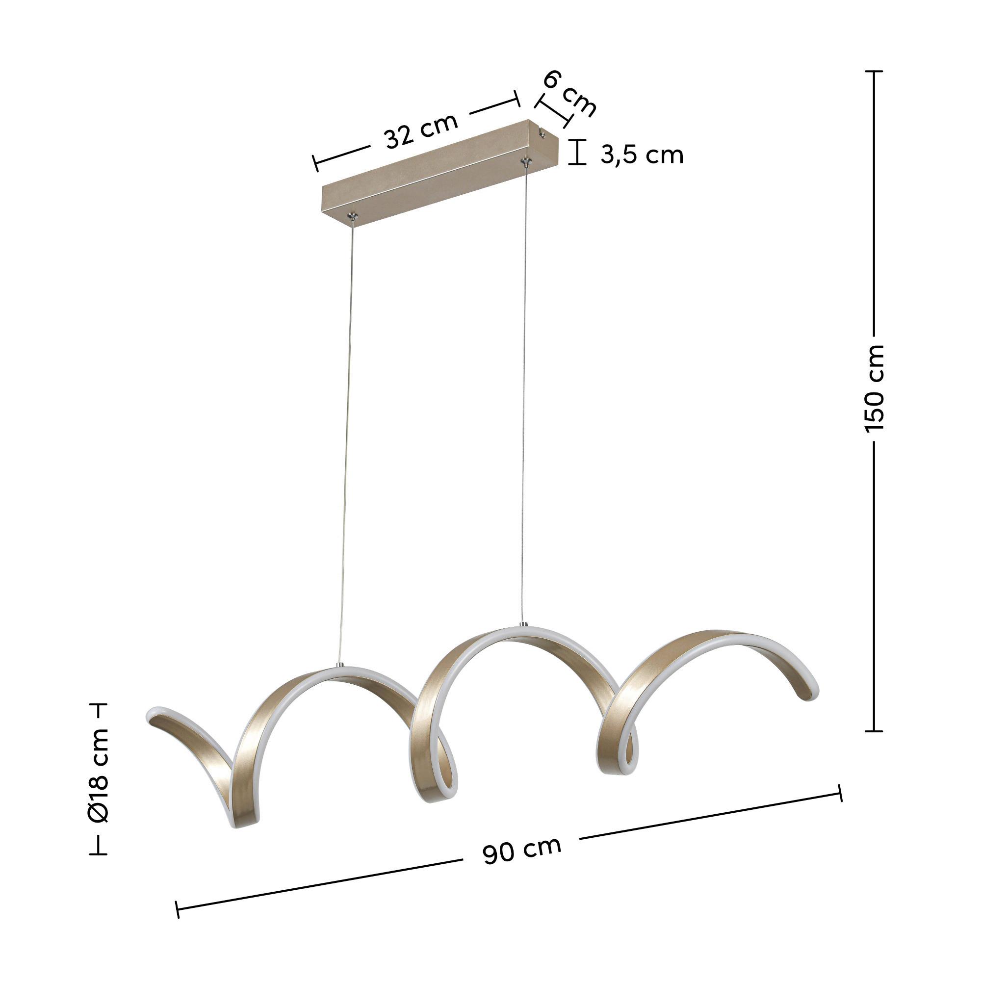ZÁVĚSNÉ LED SVÍTIDLO CHAMO - šampaňská, Moderní, kov/plast (90/18/150cm) - Mömax