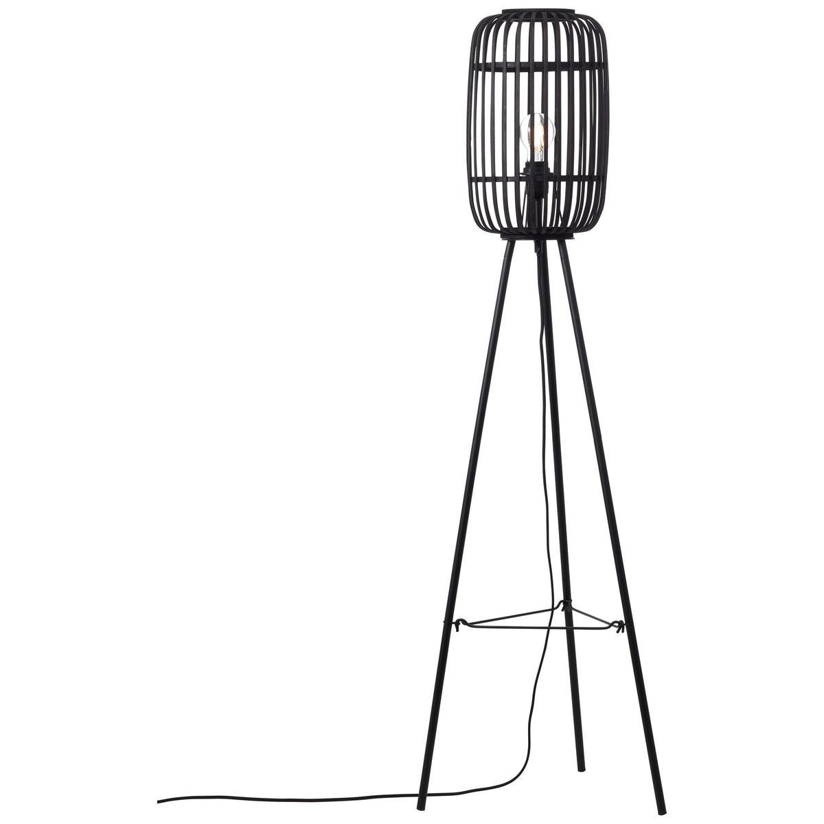 Stehlampe Holz Woodrow Schwarz Mit Fußschalter - Schwarz, Design, Holz/Metall (45/130cm) - Brilliant