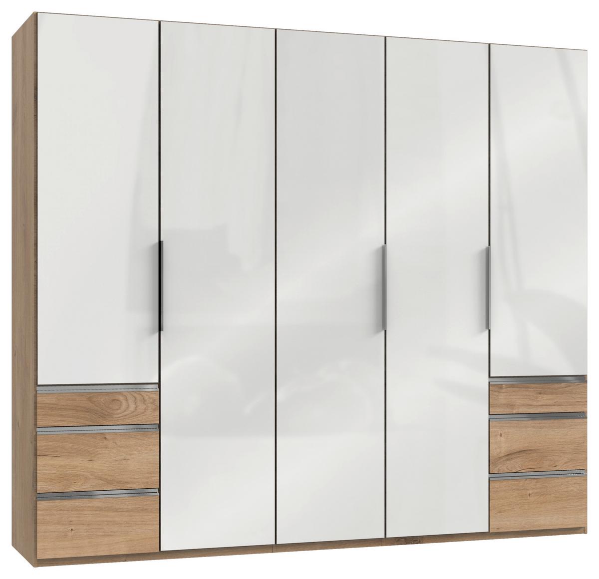 Šatníková skriňa LEVEL 36 D - biela s vysokým leskom/farba duba, Modern, kompozitné drevo (250/216/58cm) - MID.YOU