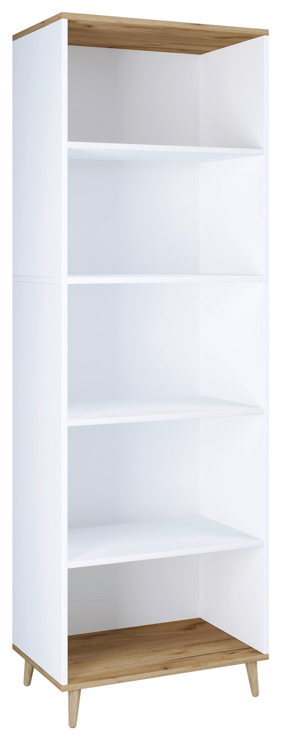 Regál LANDOS - bílá/barvy dubu, Moderní, kompozitní dřevo (60/184/31cm) - MID.YOU