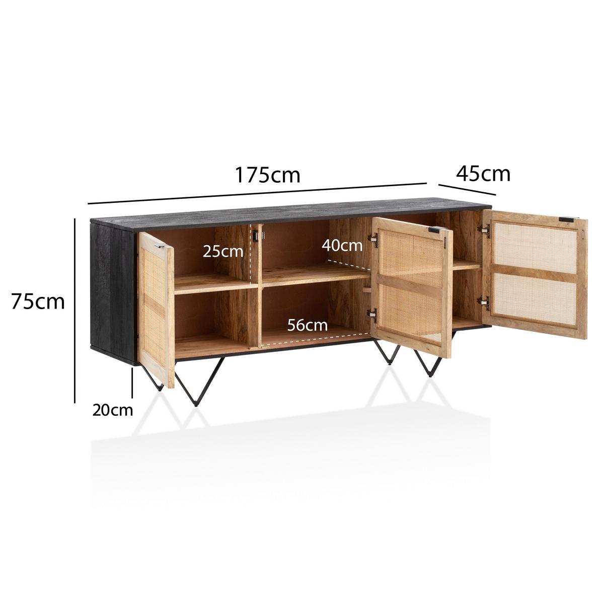 Sideboard Schwarz/Braun, B: 175 cm - Hellbraun/Schwarz, LIFESTYLE, Holz (175/75/45cm) - MID.YOU