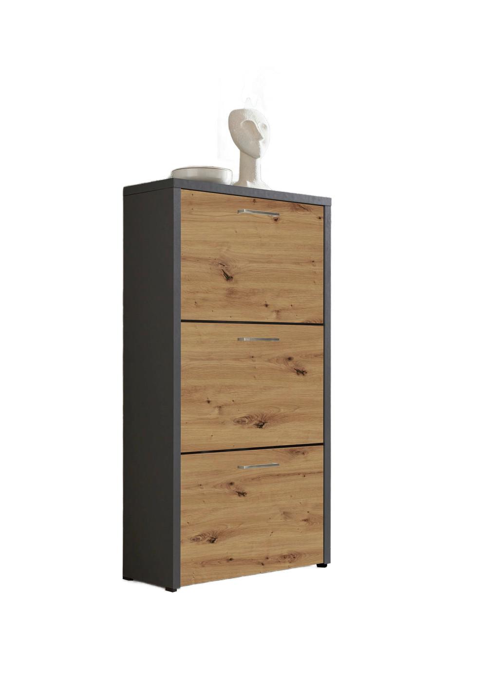 Schuhkipper Siena - Anthrazit/Silberfarben, MODERN, Holzwerkstoff (61/115/25cm) - MID.YOU