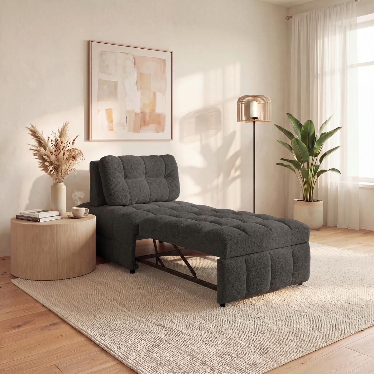Rozkládací křeslo LIARA, tmavě šedá - černá/tmavě šedá, Moderní, kov/dřevo (88/87/110cm) - Bessagi Home