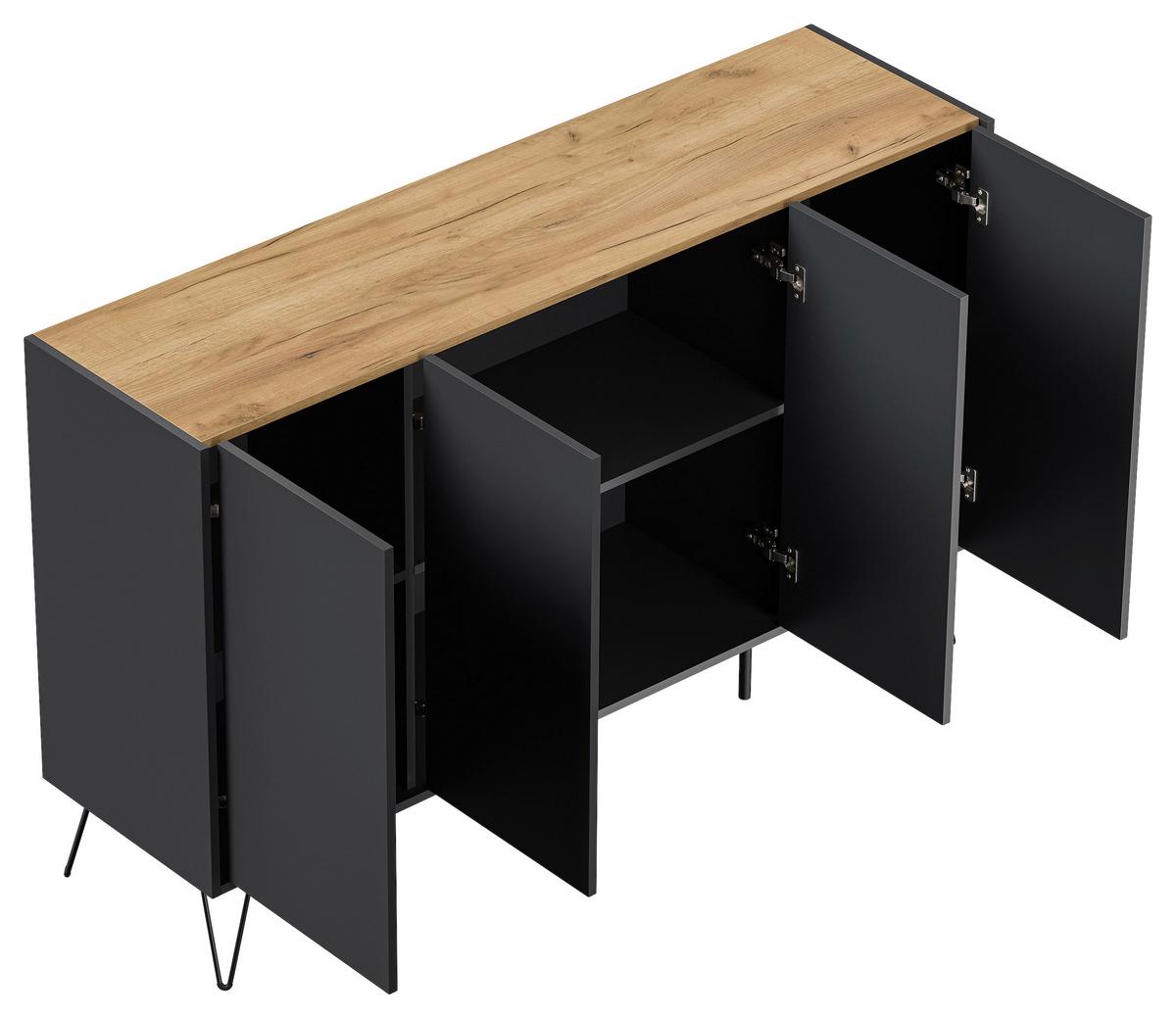 Sideboard Posseik Industrial Graphitfarben/eichef. 155 Cm - Eichefarben/Schwarz, Design, Holzwerkstoff (155/93,6/42cm) - P & B