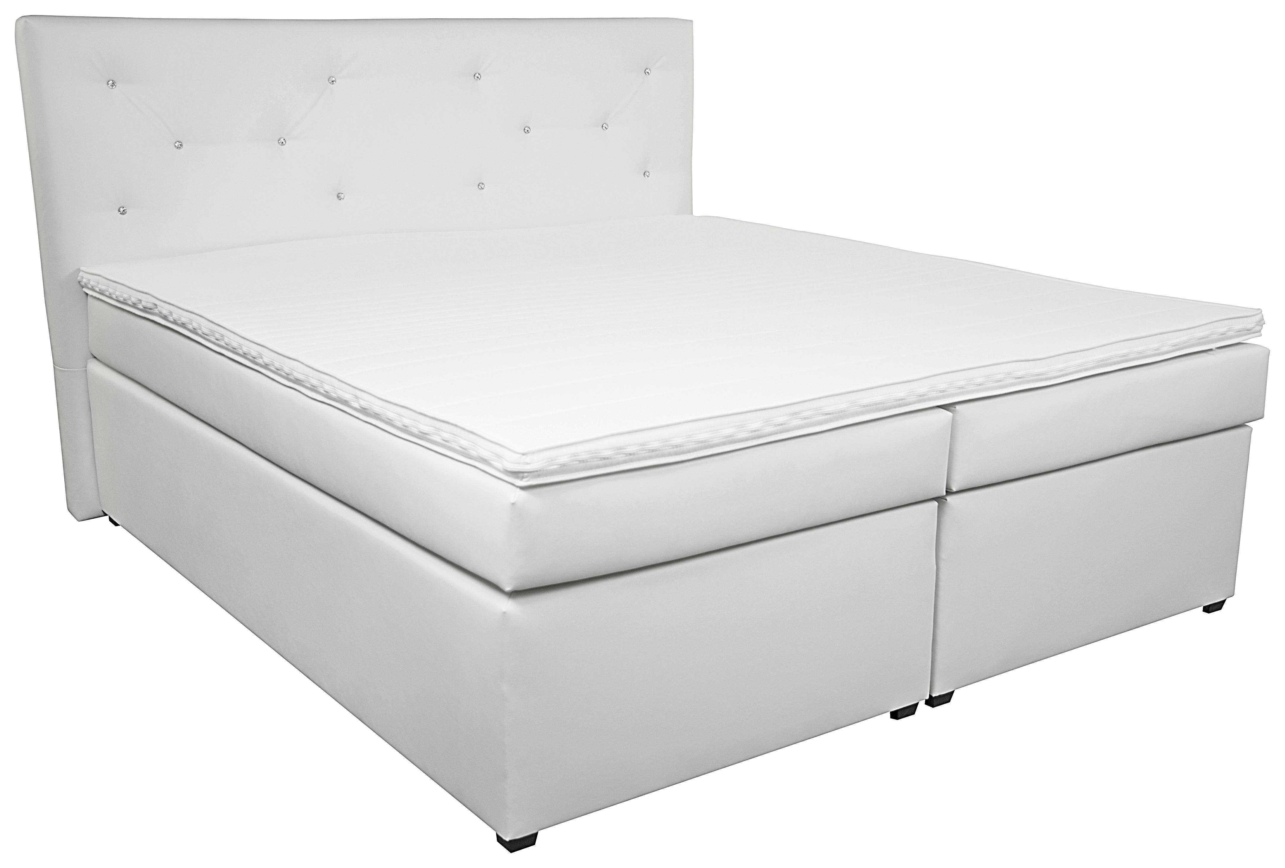 Boxspringbett Im Lederlook Mit Topper 180x200cm Luminosa - Schwarz/Weiß, MODERN, Textil (180/200cm)