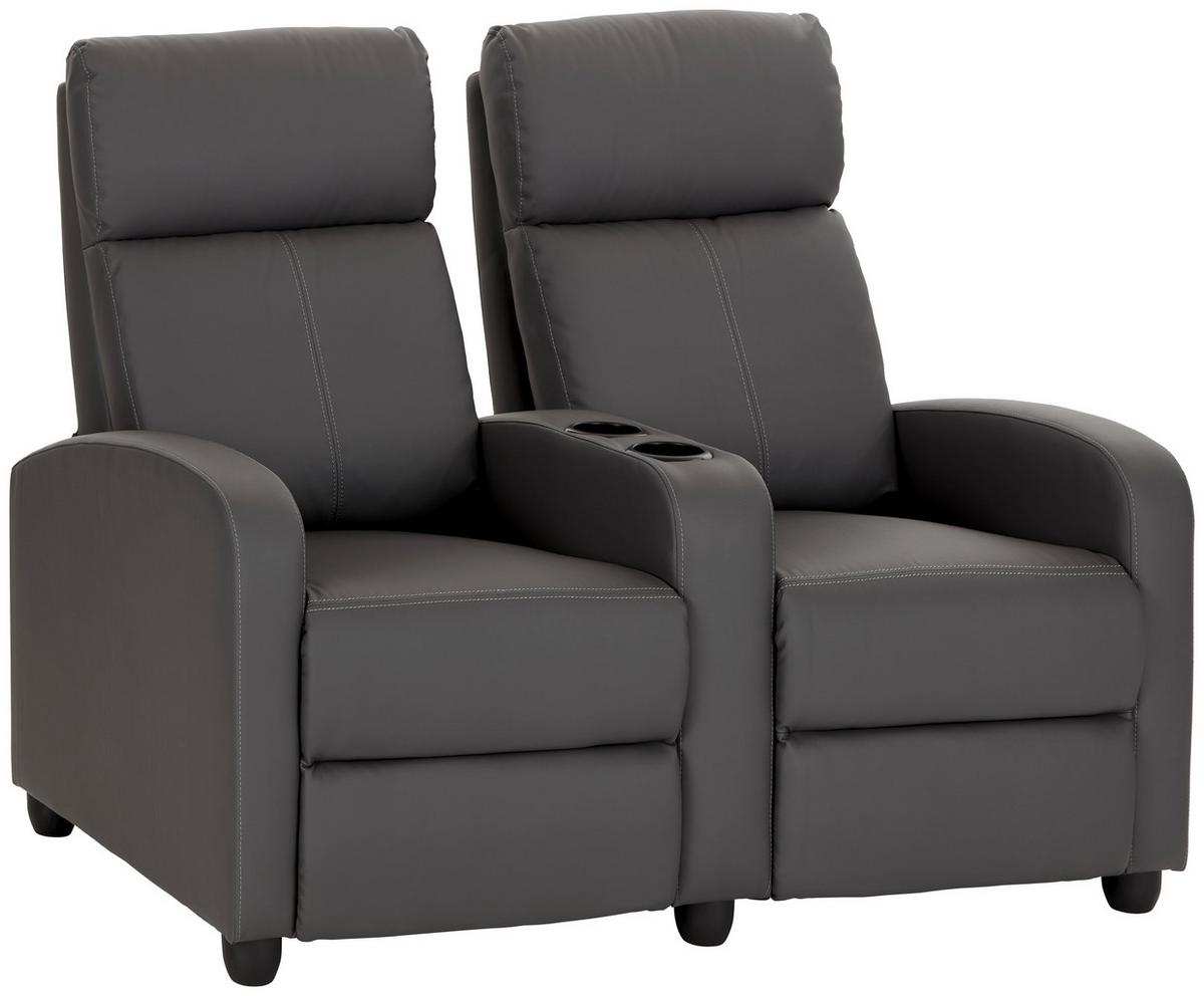 Heimkino-sofa Mit Relaxfunktion Movie Lederlook Grau - Schwarz/Grau, KONVENTIONELL, Textil (128/100/87cm) - MID.YOU