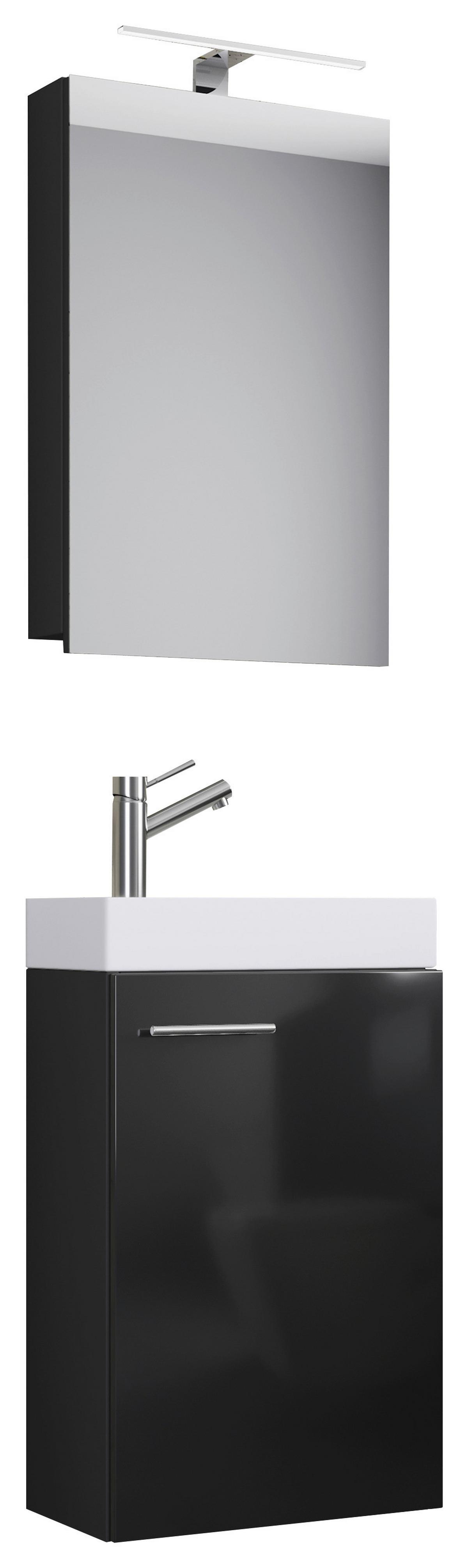 Gästebad 4-tlg. Inkl. Led Slito Hängend Schwarz - Schwarz/Weiß, MODERN, Keramik/Holzwerkstoff (40cm) - MID.YOU