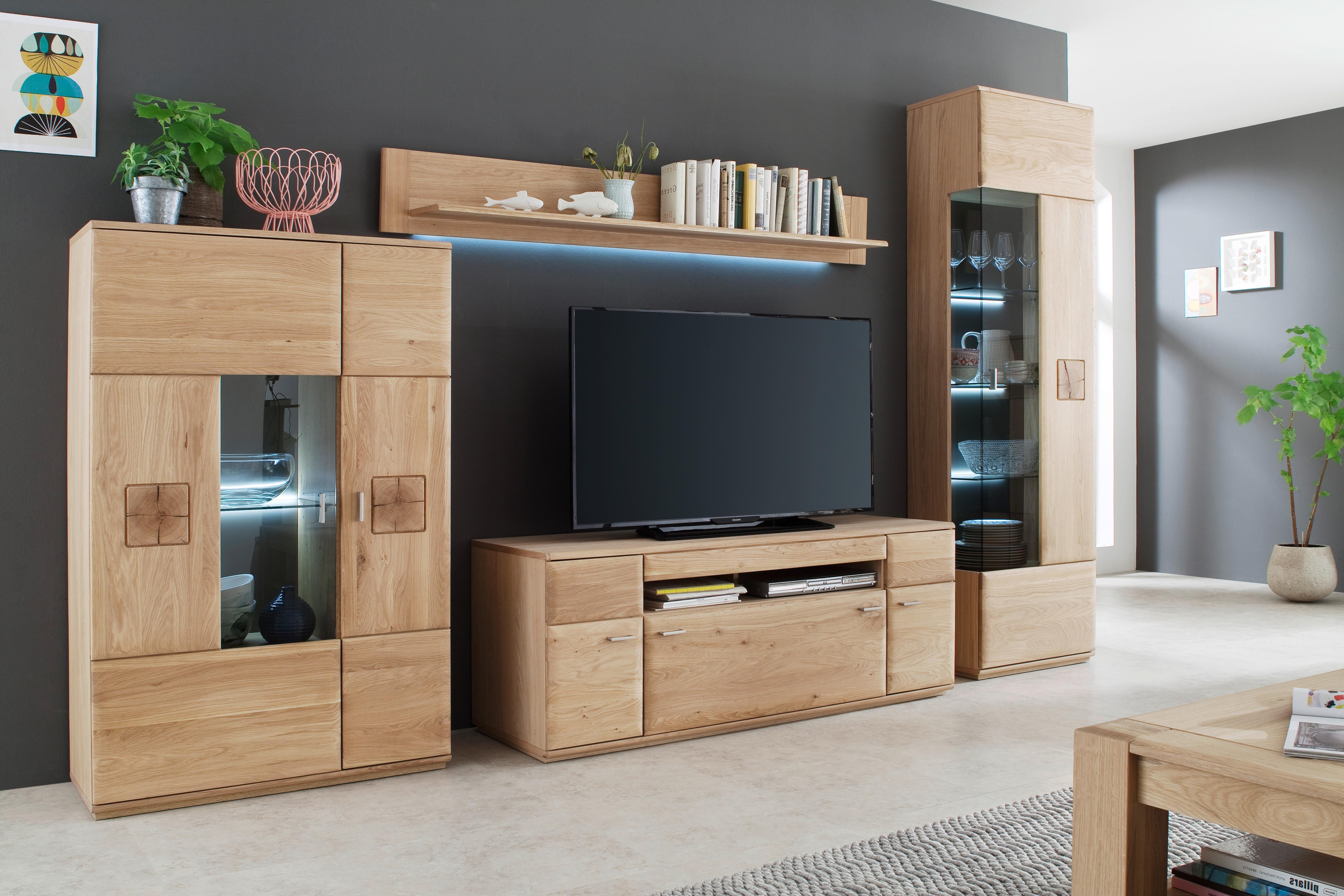 Highboard teilmassiv B: 90 cm Bologna Eichefarben - Eichefarben, Design, Glas/Holz (90/141/38cm) - Livetastic