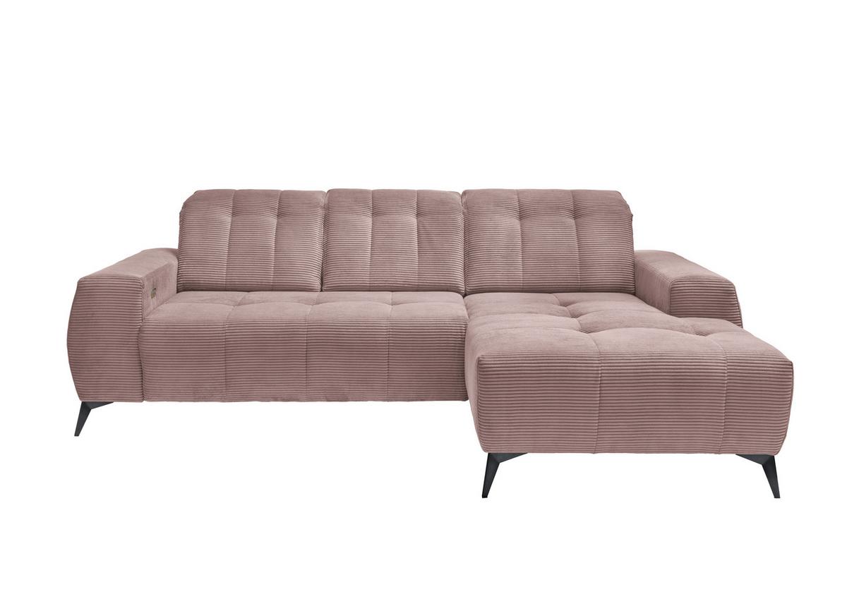 Ecksofa Mit Usb Anschluss Sano, Rosa, S: 258x180 Cm - Schwarz/Rosa, MODERN, Textil (258/180cm) - Livetastic