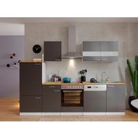 Küchenzeile Economy m. Geräten 280 cm Grau/Nussbaum Dekor - Nussbaumfarben/Weiß, Basics, Holzwerkstoff (280cm) - Respekta