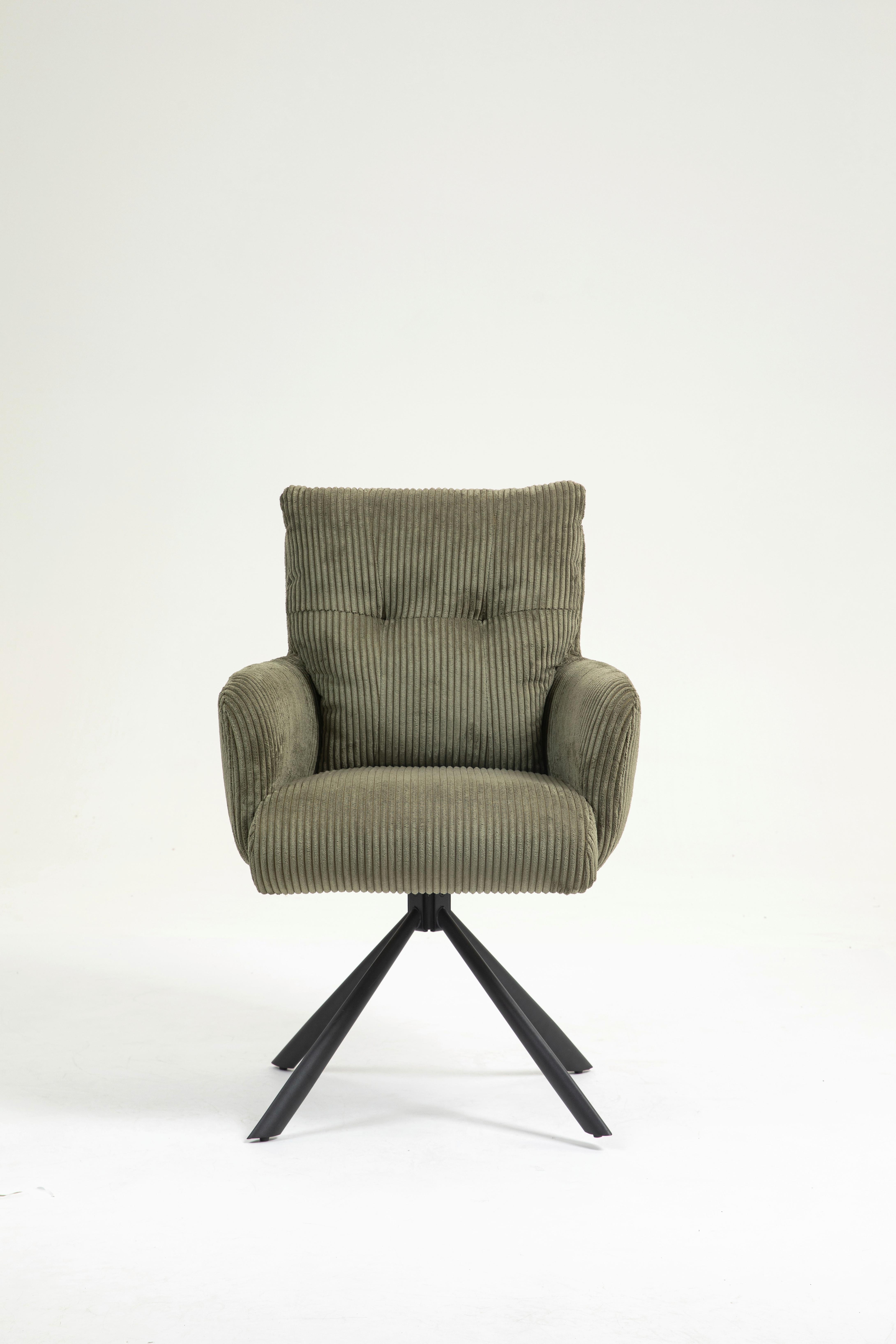 Armlehnstuhl Leni Cord Grün Sitzfl. 180° Drehbar, B: 60cm - Schwarz/Grün, KONVENTIONELL, Textil/Metall (60/95/67cm) - MID.YOU