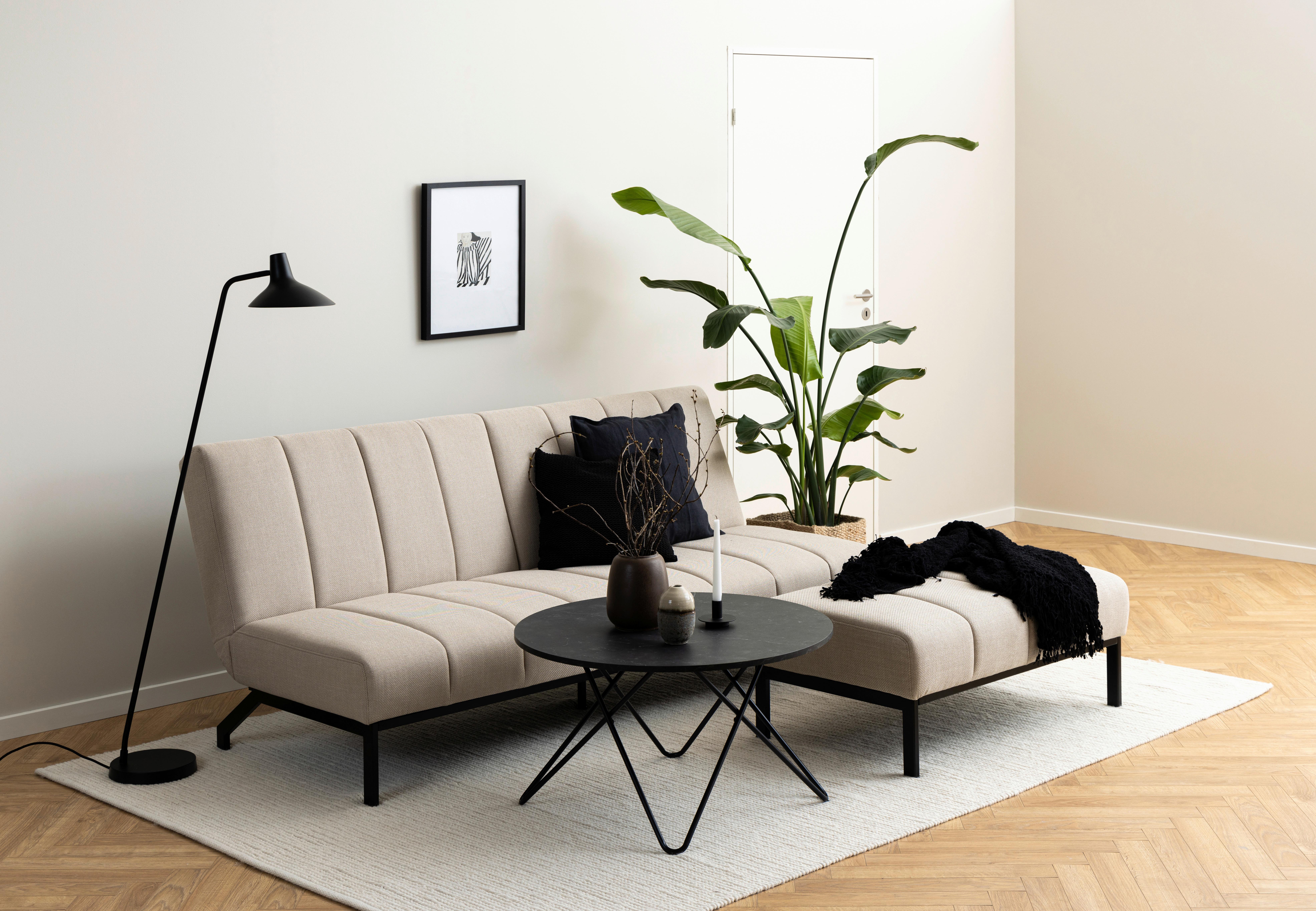 2-Sitzer-Sofa Mit Schlaffunktion Caix Beige - Beige/Schwarz, KONVENTIONELL, Textil (198/87/95cm) - MID.YOU