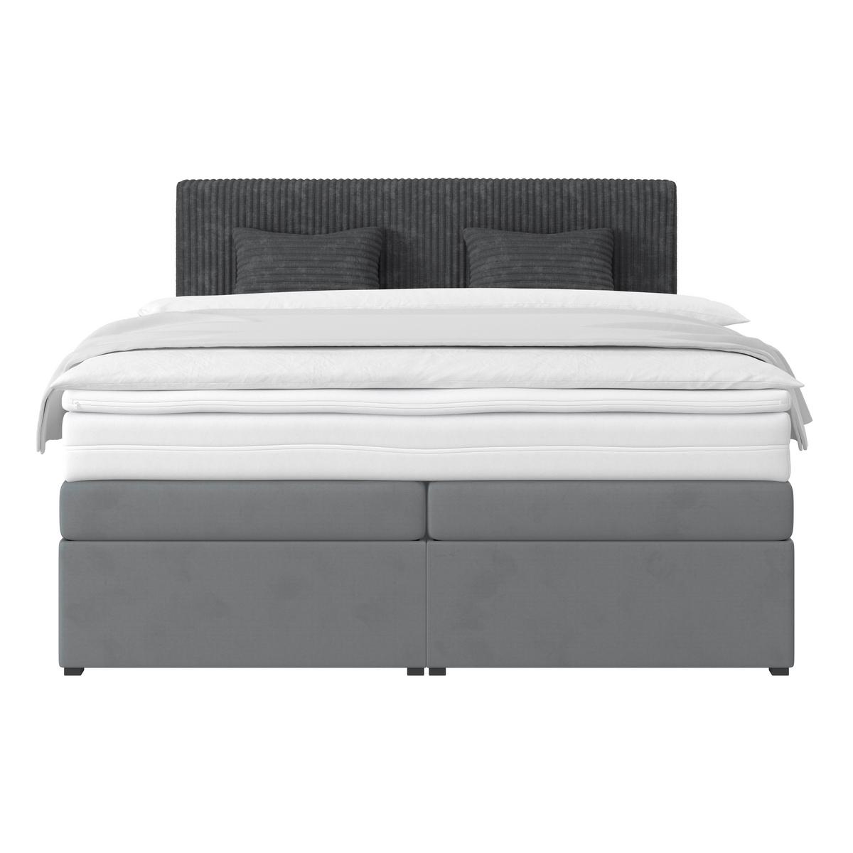 Boxspringbett Mit Topper & Bettkasten 160x200 Rossa - Blaugrau/Schwarz, MODERN, Holzwerkstoff/Textil (160/200cm)
