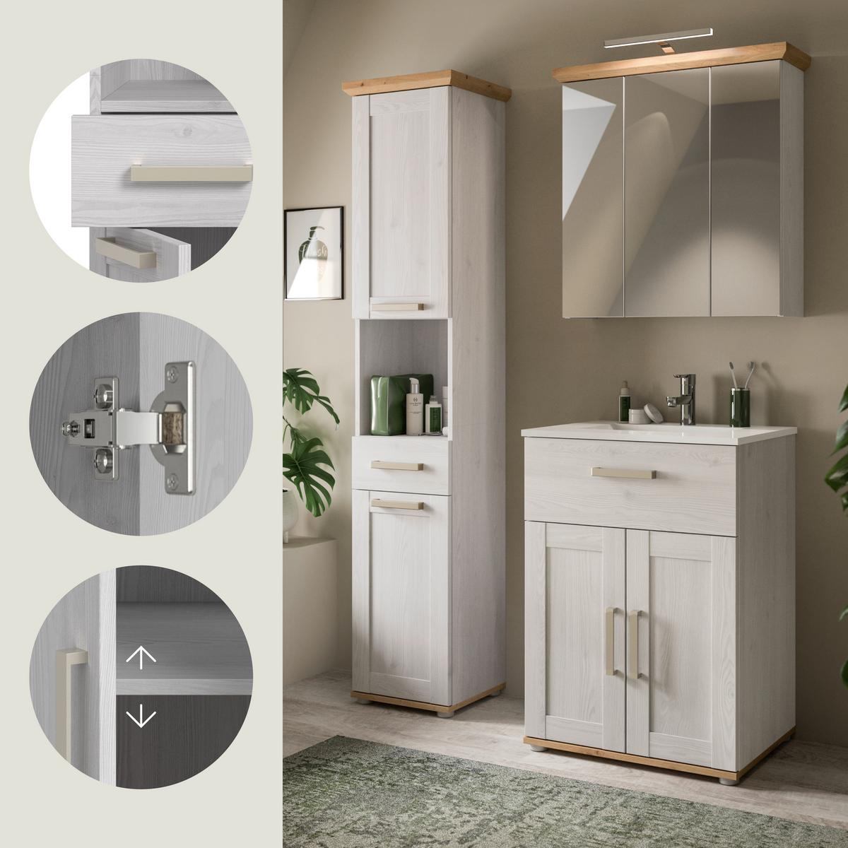 Badezimmer Verona Eiche Dekor /Lärchefarben B: 108cm - Silberfarben/Lärchefarben, Trend, Glas/Keramik (108cm) - MID.YOU