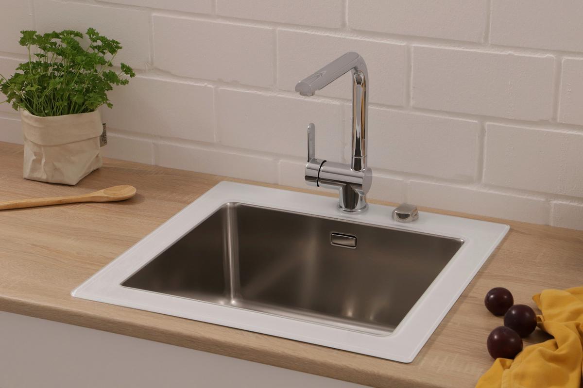 Spüle Respekta Edelstahl/glas Bxt: 55x53 Cm - Weiß, Trend, Glas/Metall (55/21/53cm) - Respekta