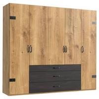 Drehtürenschrank mit Laden 250cm Detroit, Eiche/Graphit - Eichefarben/Graphitfarben, Basics, Holzwerkstoff (250/216/58cm) - MID.YOU