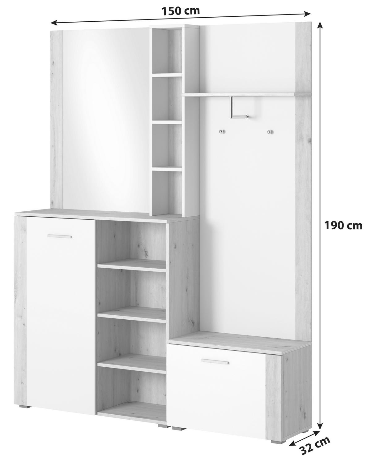 Predsieň BARRY - biela/farba duba, Basics, kompozitné drevo/sklo (150/190/31.8cm)