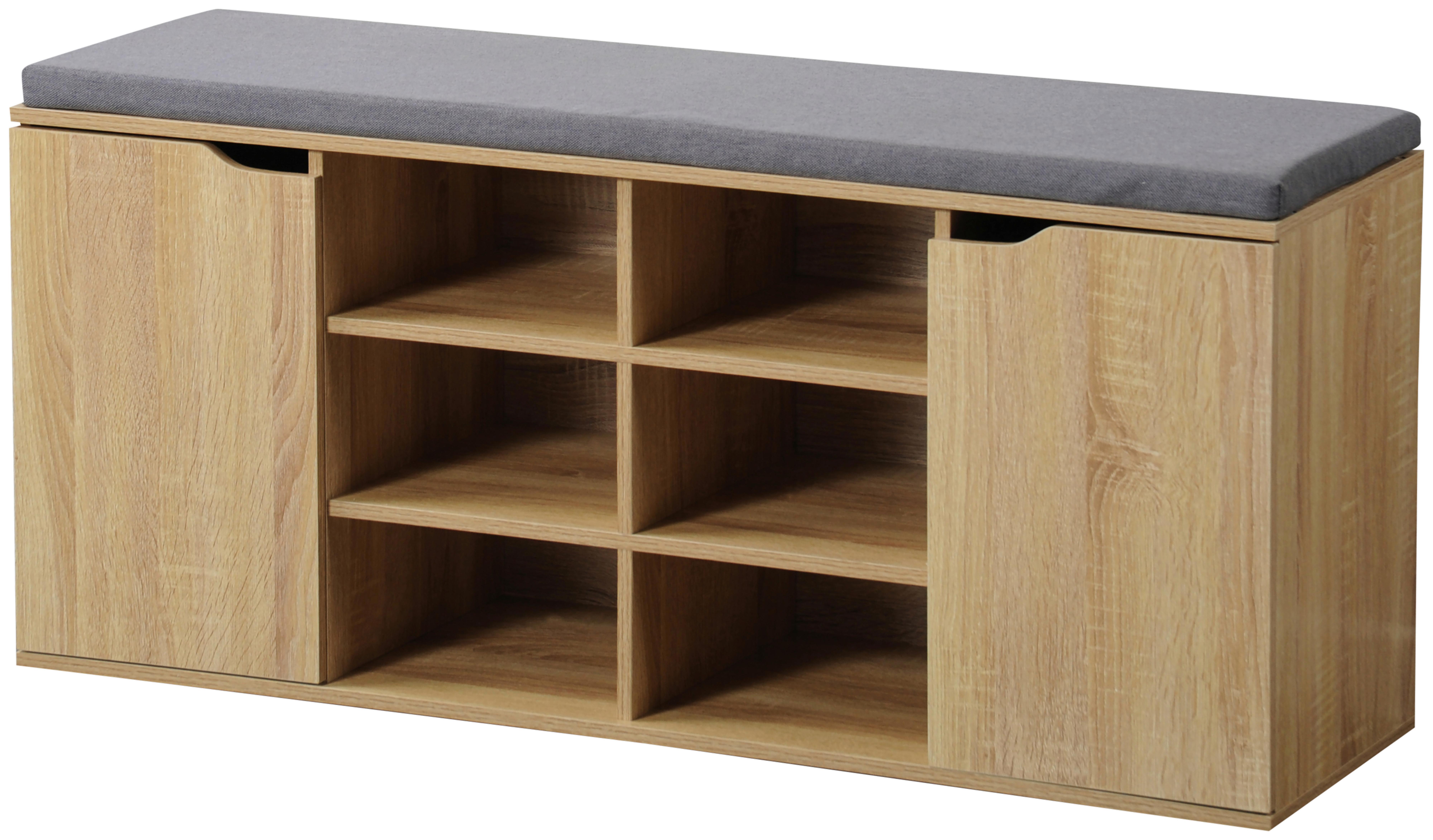 Schuhschrank Eiche Dekor/Grau Mit Sitzkissen B: 103 cm - Grau/Sonoma Eiche, Basics, Holzwerkstoff (103/48/30,50cm) - Kesper