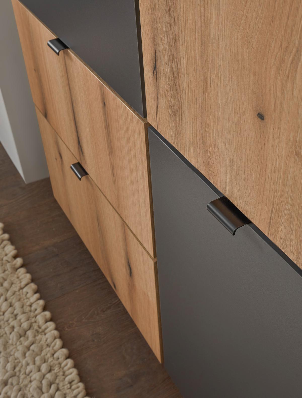 Highboard Vince II B: 191 cm Anthrazit/Evoke Oak Dekor - Eichefarben/Anthrazit, Trend, Holzwerkstoff (191/100/38cm) - Livetastic