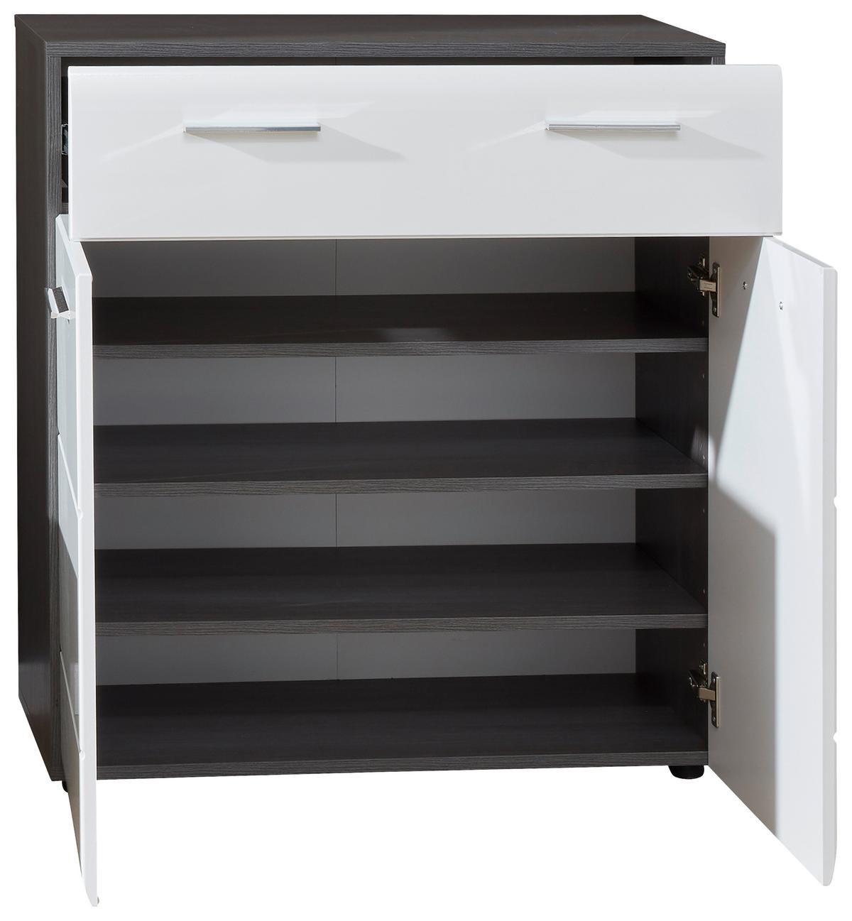 Schuhschrank Line Weiß B: 80 Cm - Schwarz/Weiß, MODERN, Holzwerkstoff (80/87/35cm) - MID.YOU