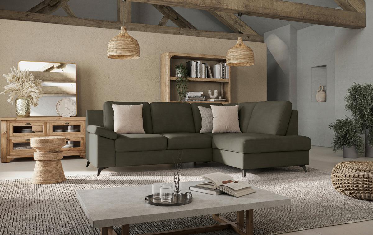 Ecksofa Boom, Dunkelgrün S: 242x170 Cm - Dunkelgrün/Schwarz, KONVENTIONELL, Textil (242/170cm) - Cotta