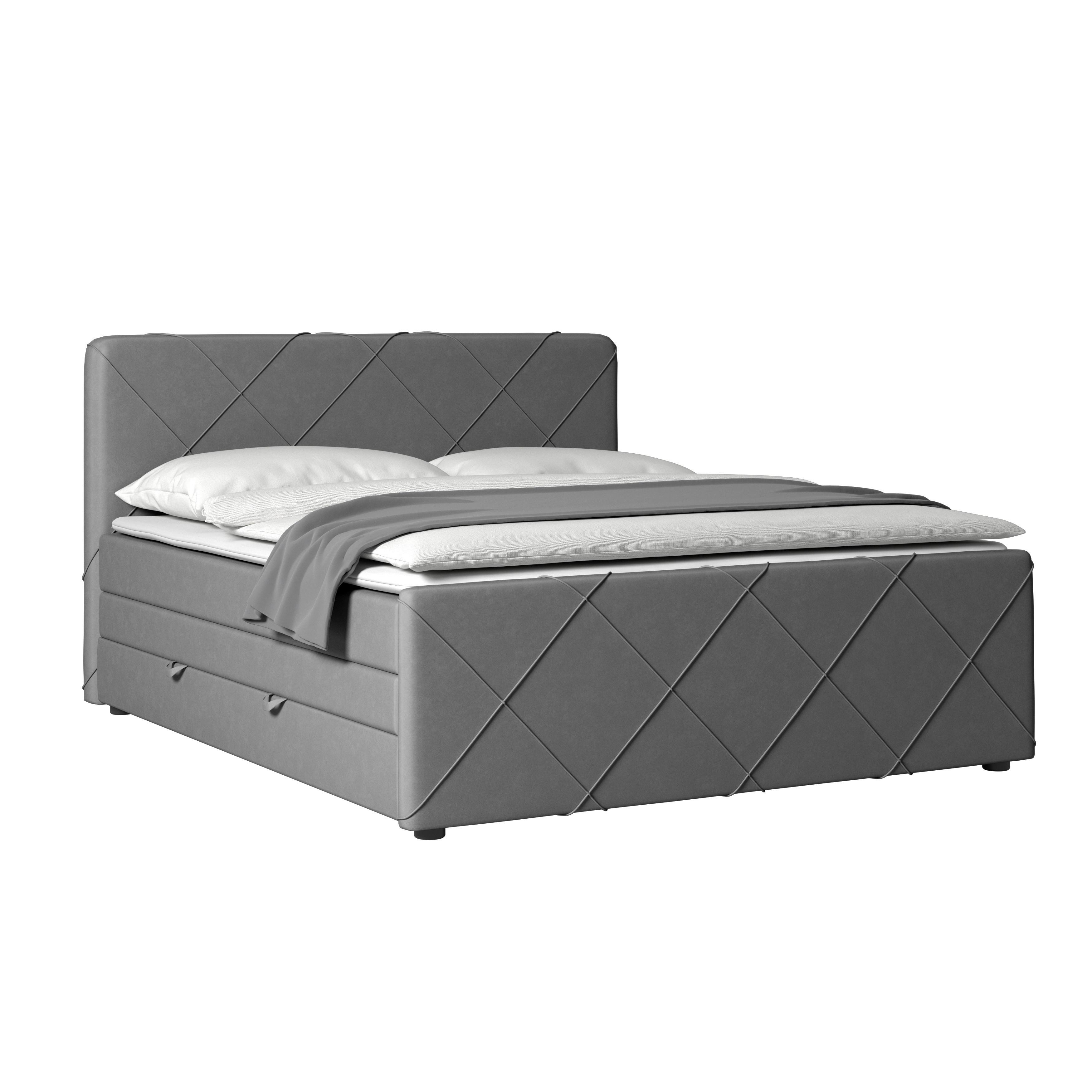 Boxspringbett Cordoba Weiß inkl.bettkasten, L: 180 cm - Hellgrau/Schwarz, MODERN, Karton/Holz (180/200cm) - MID.YOU